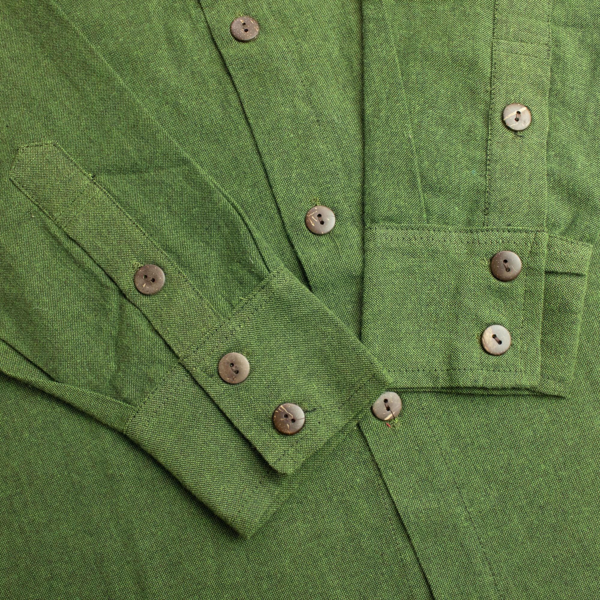 Nomad Grandad Shirt in Forest Green - 100% Cotton