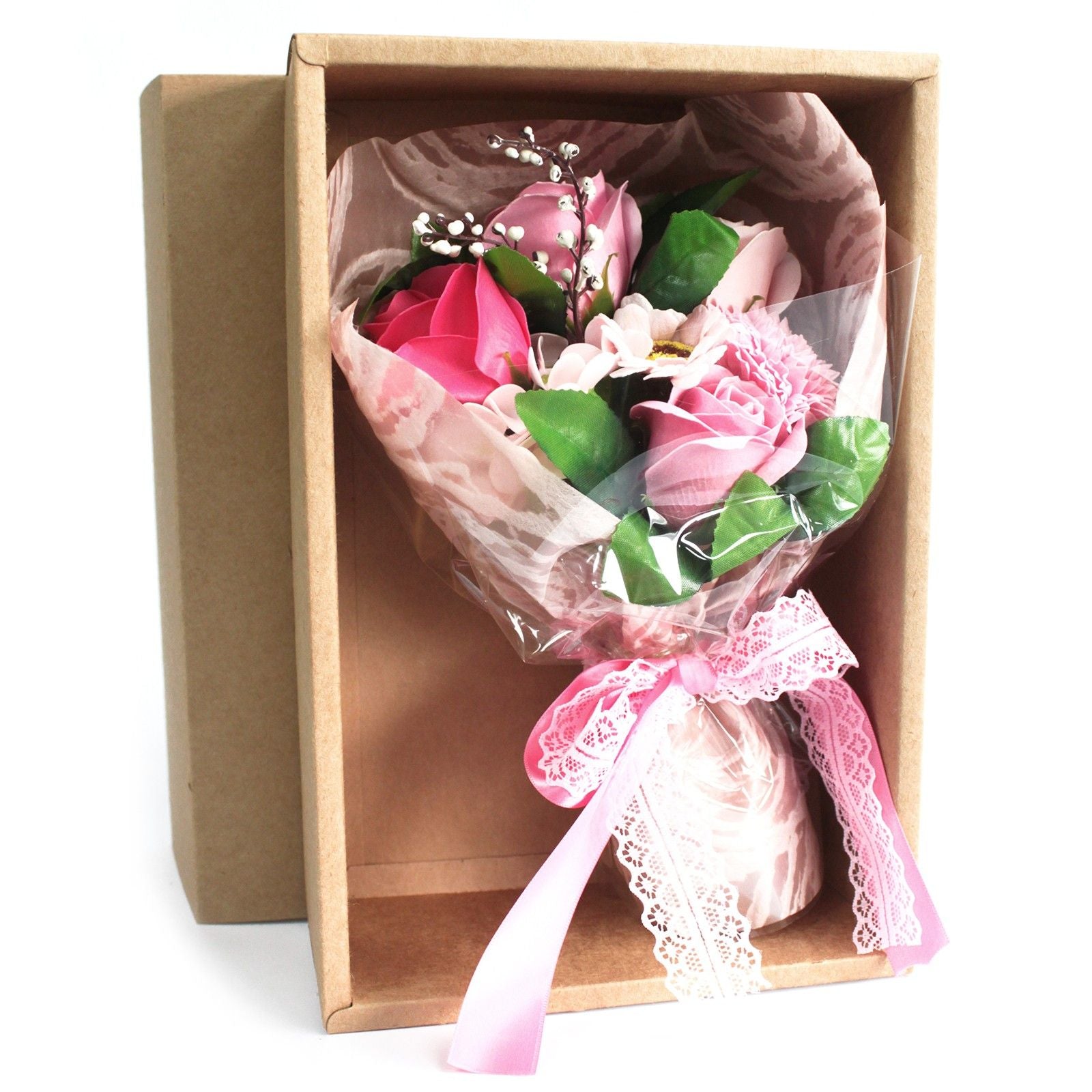 Boxed Hand Soap Flower Bouquet - Pink -  Bath Flowers