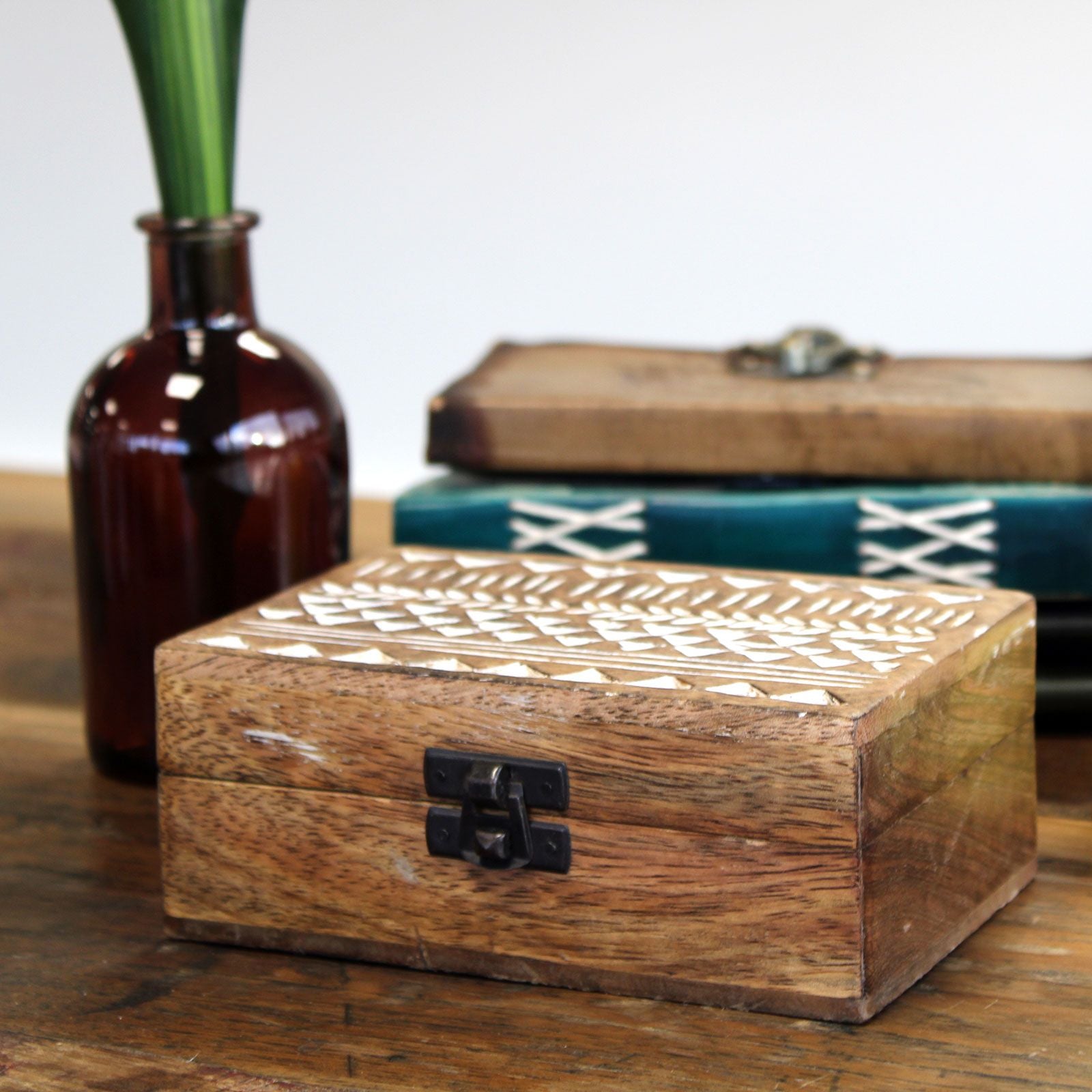 White Washed Wooden Box - 6x4 Slavic Design - Handmade