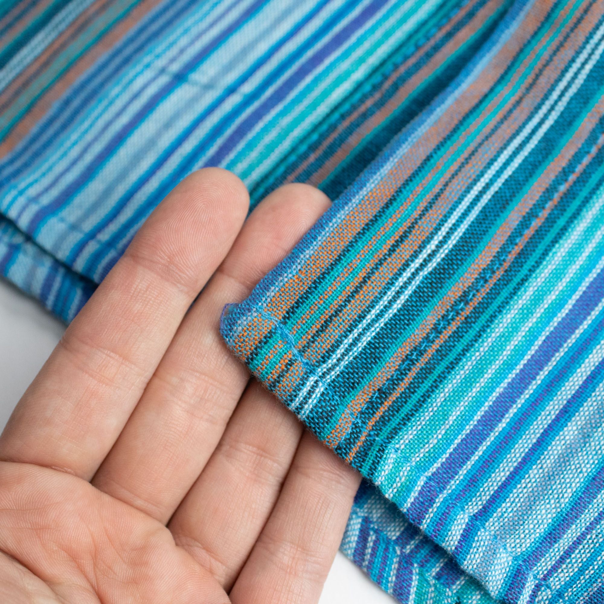 Nomad Sari Grandad Shirt - Turquoise Blue Striped Cotton