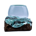 Handmade Molten Glass Mini Goldfish Bowl on Wood – 20cm