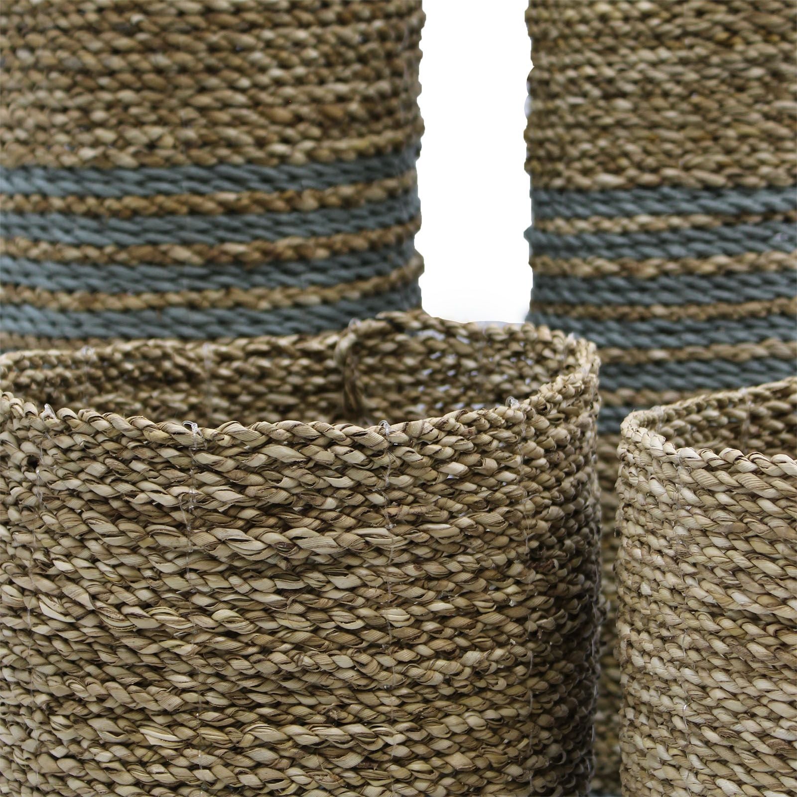 Seagrass & Abu-Abu Raffia Set - 2 Vase & 2 Bins - 4 Handwoven Java Storage Baskets