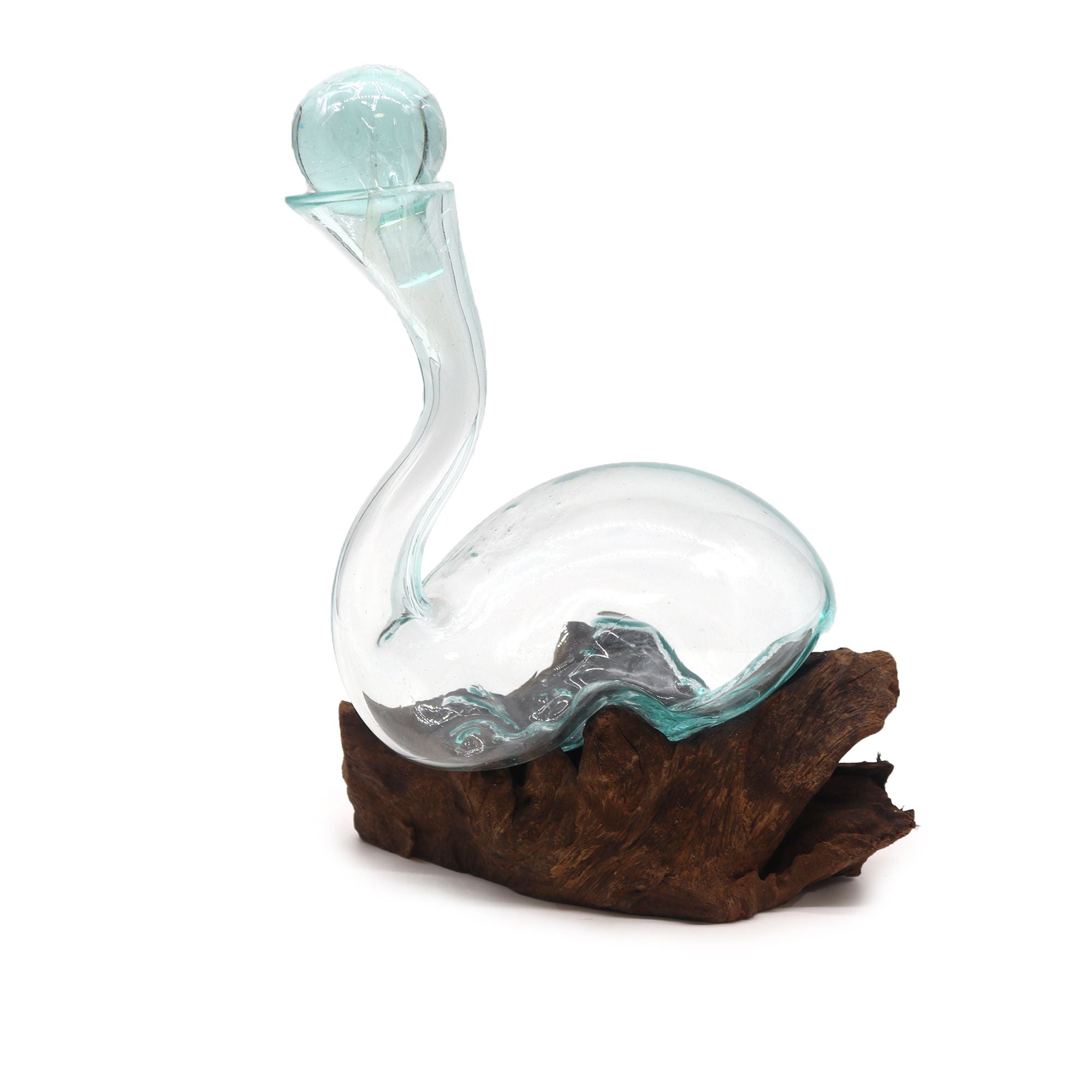 Handmade Molten Glass on Wood – 1L Balinese Artisan Wine Decanter