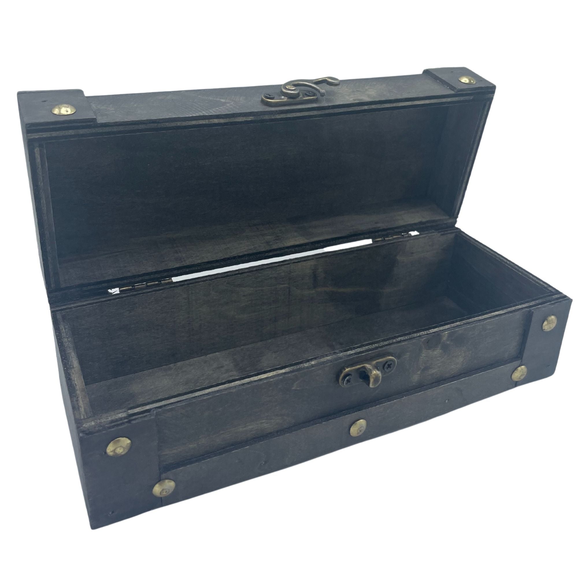 Long Tea Chest - Grey - Vintage Style Wooden Tea Storage Box