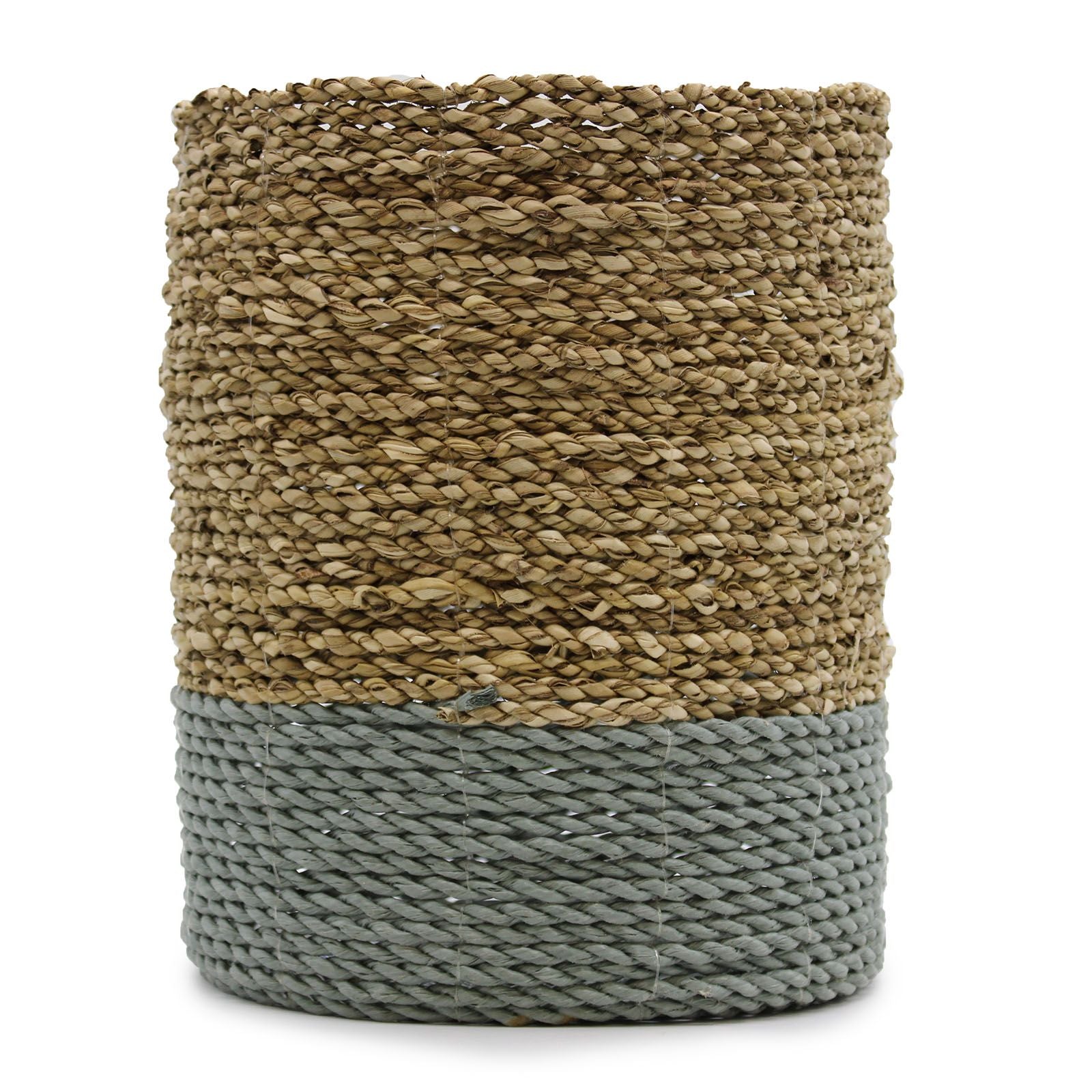 Seagrass & Abu-Abu Raffia Set - 2 Vase & 2 Bins - 4 Handwoven Java Storage Baskets