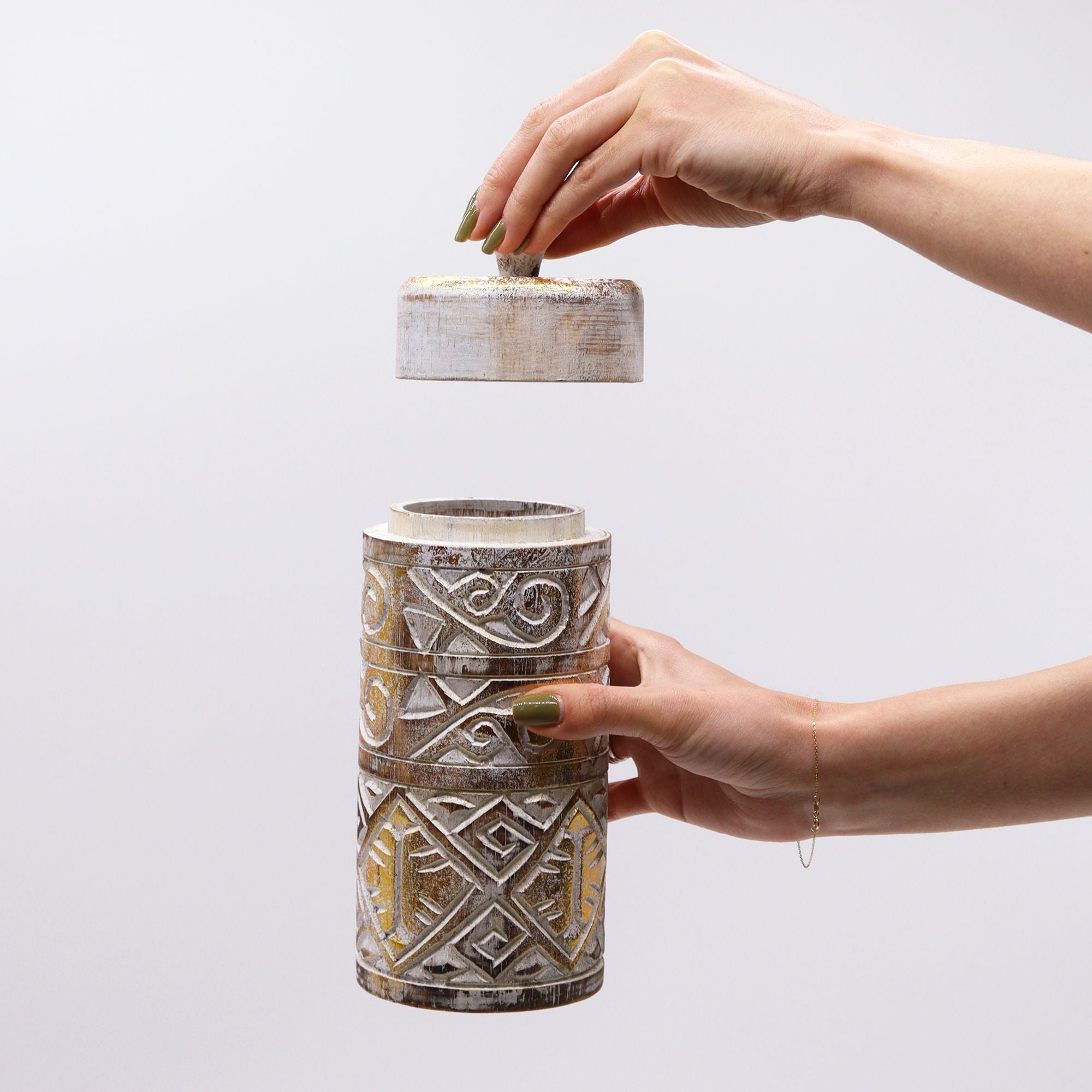 White & Gold - Tall Container - Decorative Storage