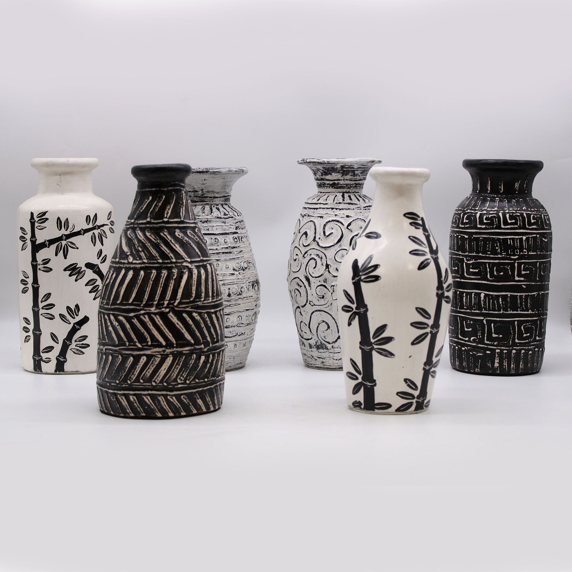 Bamboo Motif Straight Vase - Natural - handmade