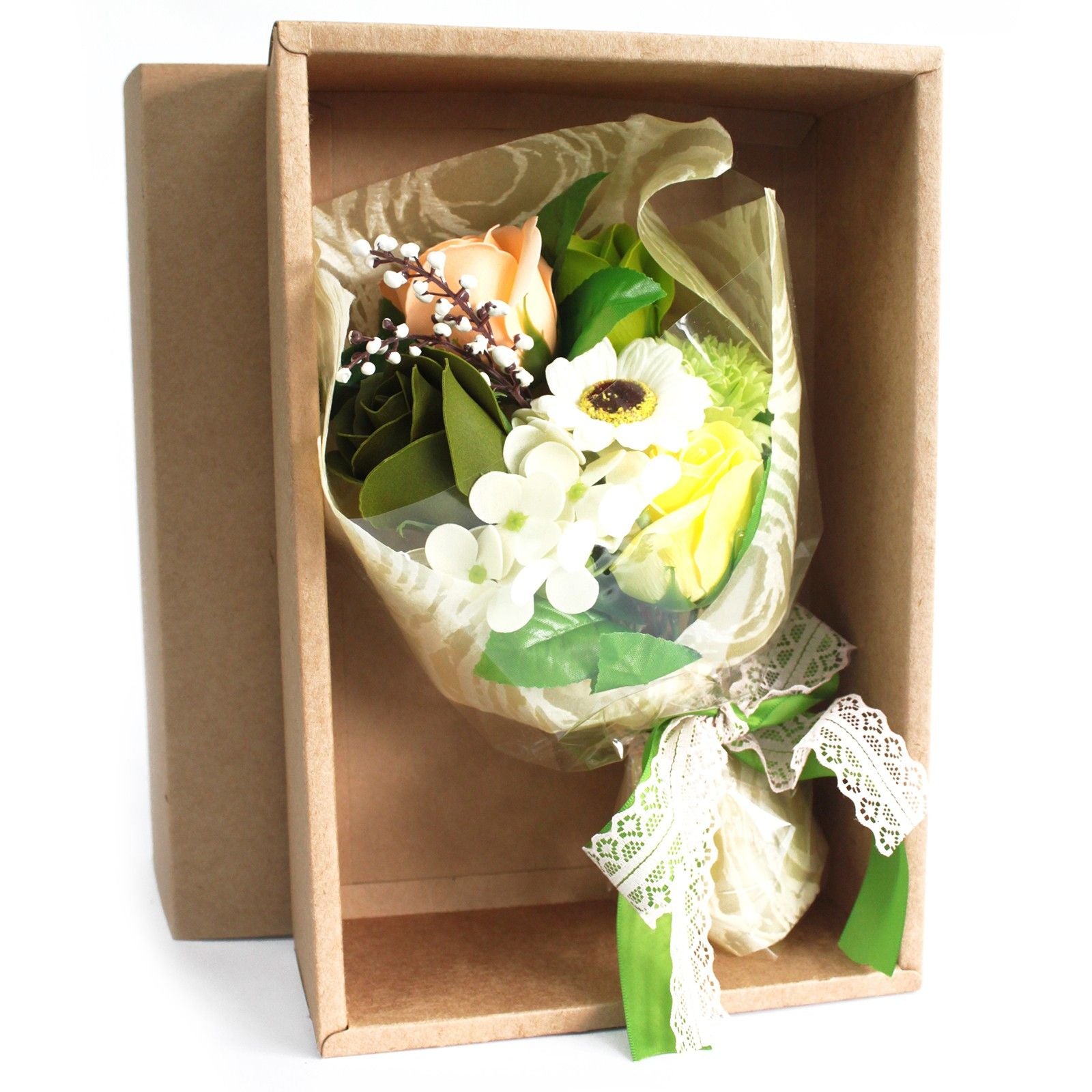 Boxed Hand Soap Flower Bouquet - Greens - Luxury Soap Flowers.