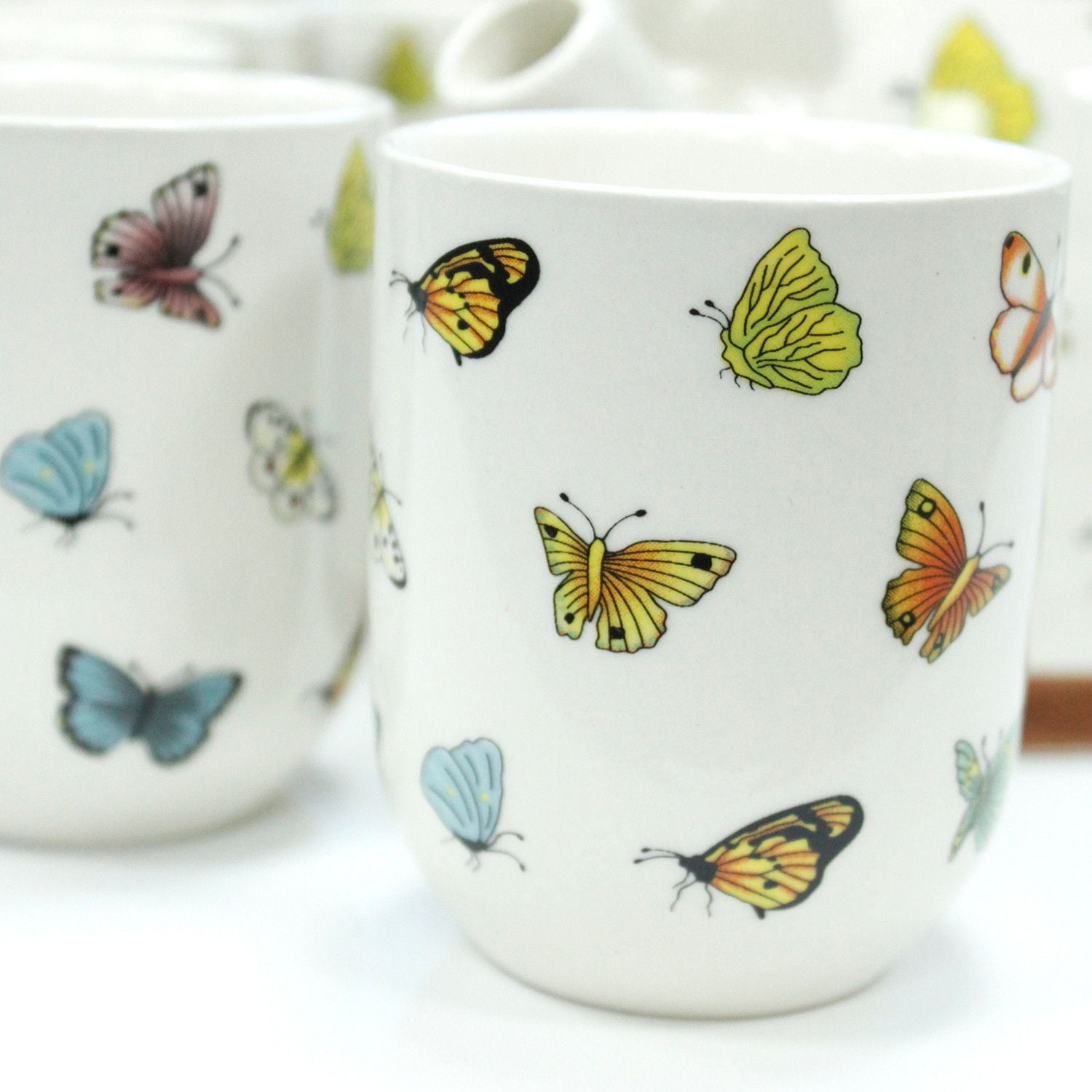 Herbal Teapot Set - Butterflies - 650ml Teapot with 6 Cups & Strainer