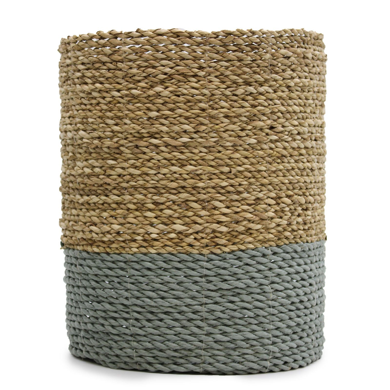 Seagrass & Abu-Abu Raffia Set - 2 Vase & 2 Bins - 4 Handwoven Java Storage Baskets