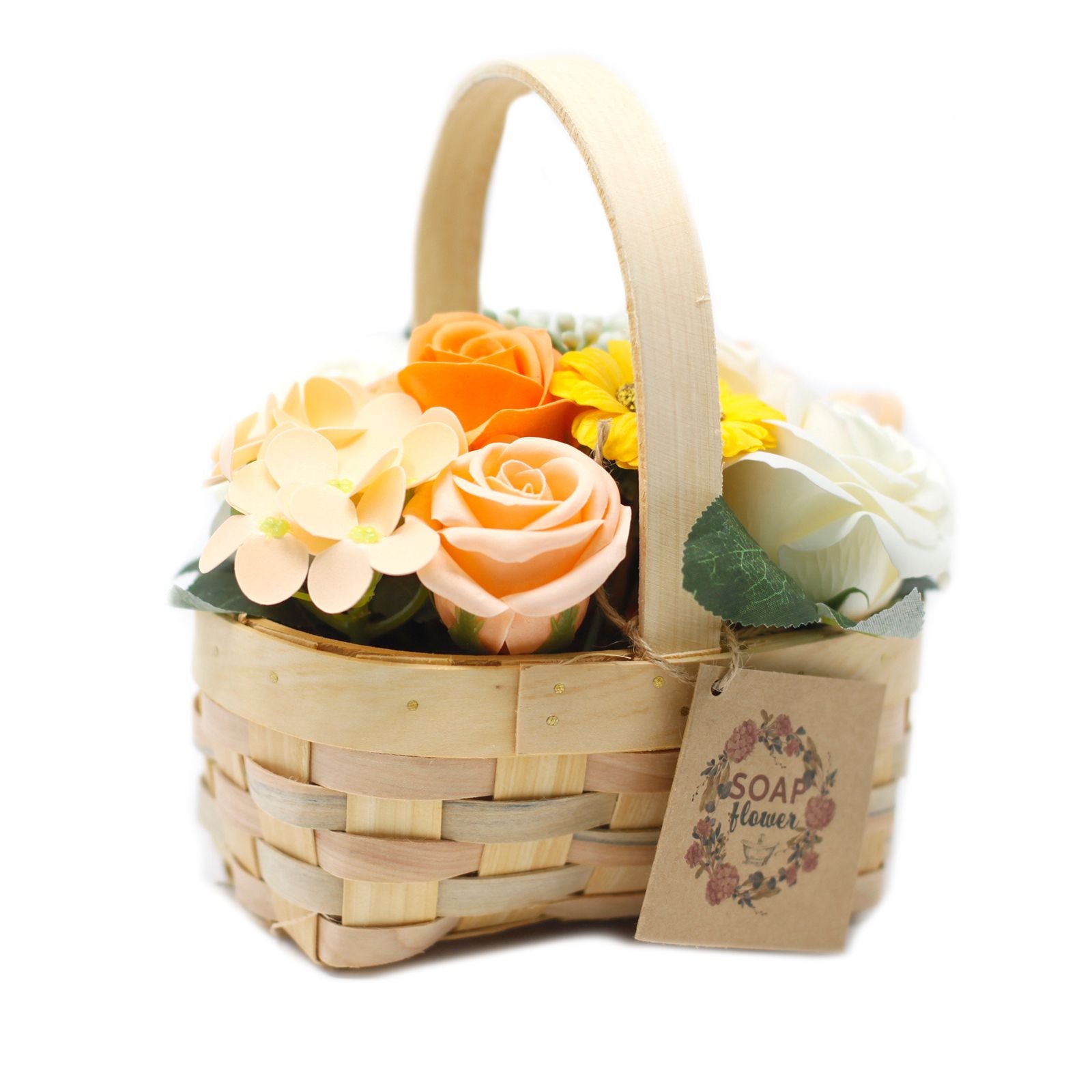 Medium Orange Bouquet in Wicker Basket - bath soap