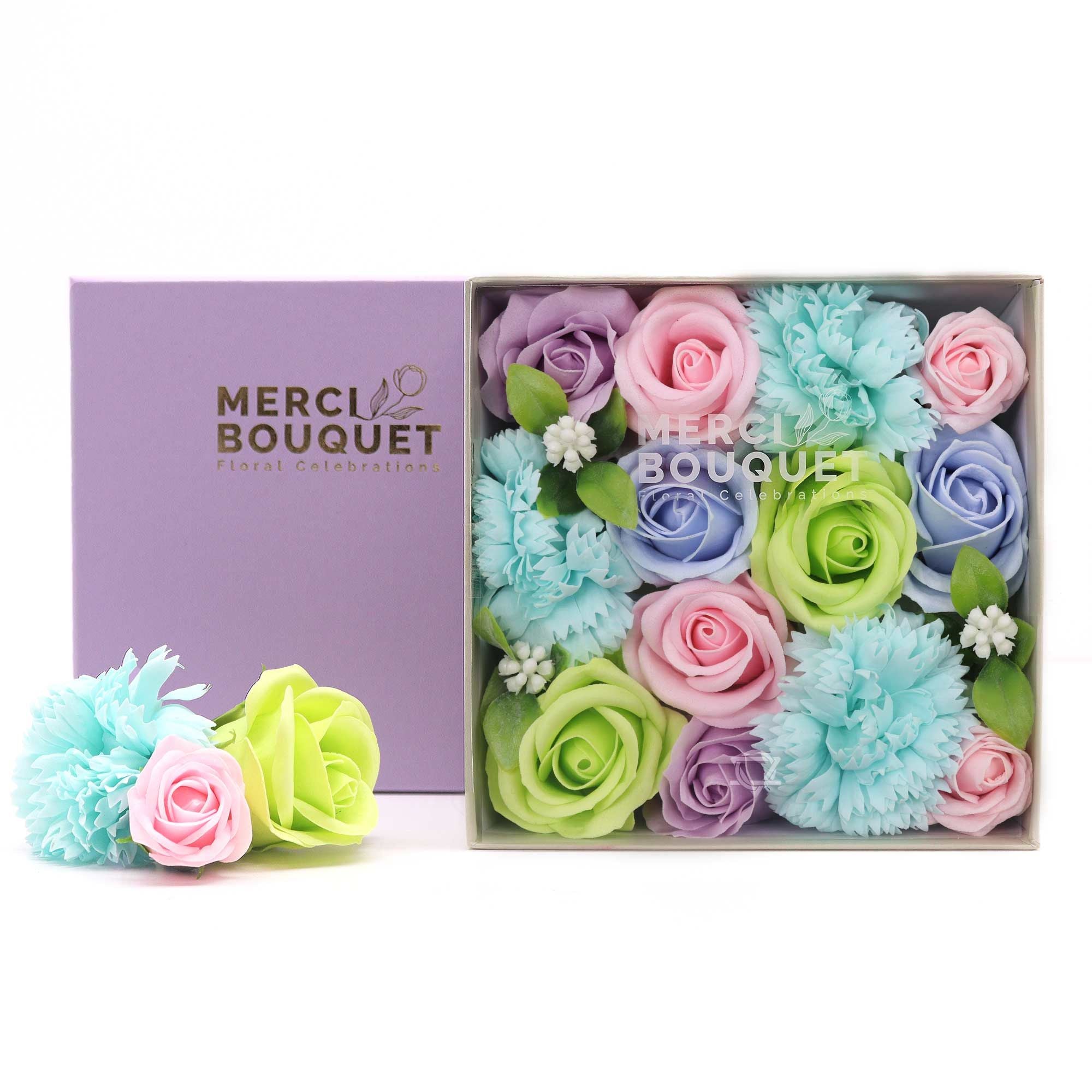 Square Box - Baby Blessings - Blues - Soap Flower Gift Round Box