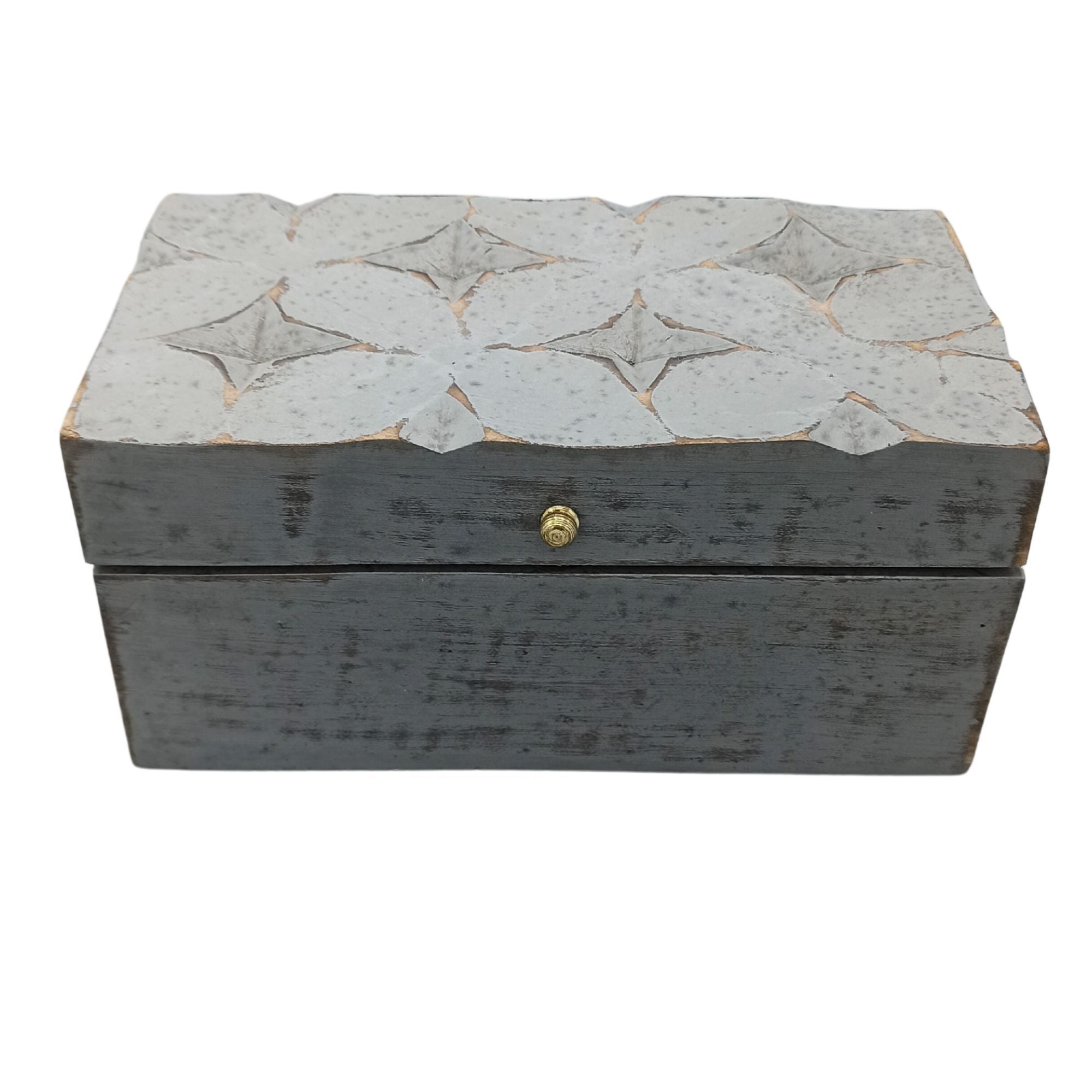 Vintage Deco - Multi Purpose Box - 22x12x10cm - Grey Star - handcrafted mango wood