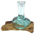 Handmade Molten Glass Small Flower Vase on Wood – 15cm