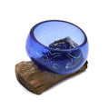 Handmade Molten Glass Mini Blue Bowl on Wood – 12cm