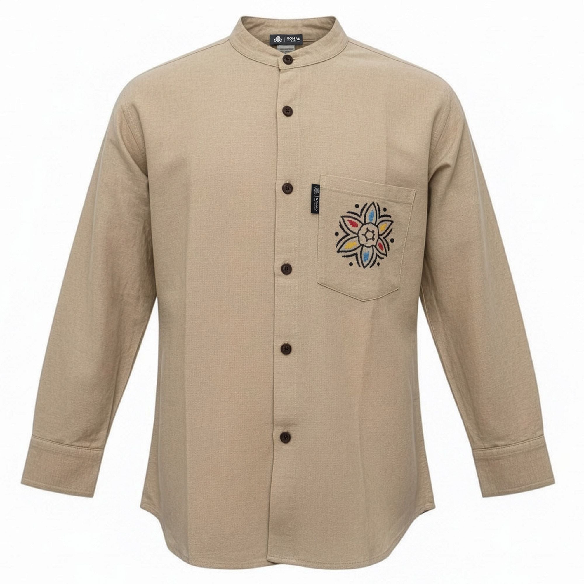 Nomad Grandad Shirt - Stone Grey Cotton
