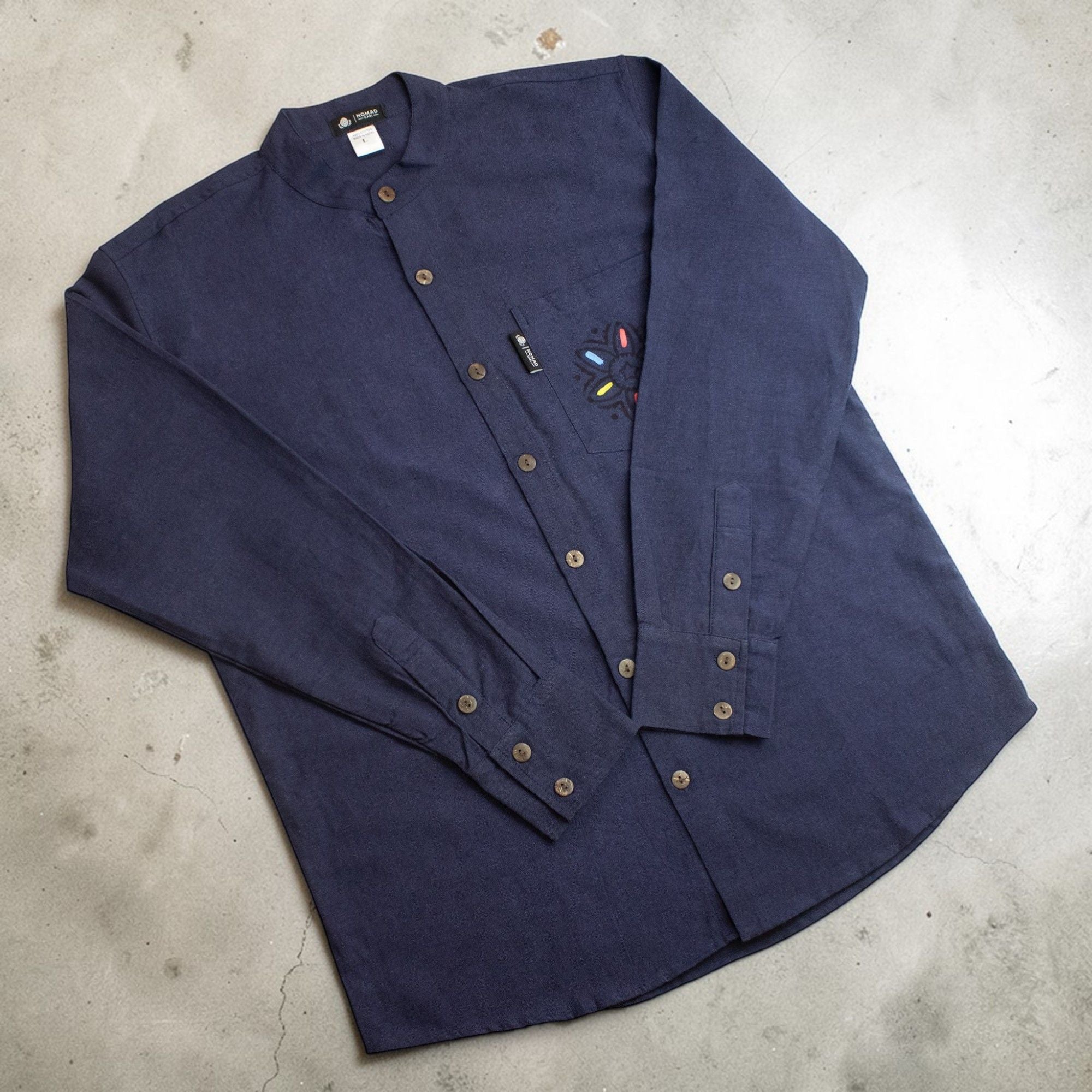 Nomad Grandad Shirt - Indigo Blue Cotton