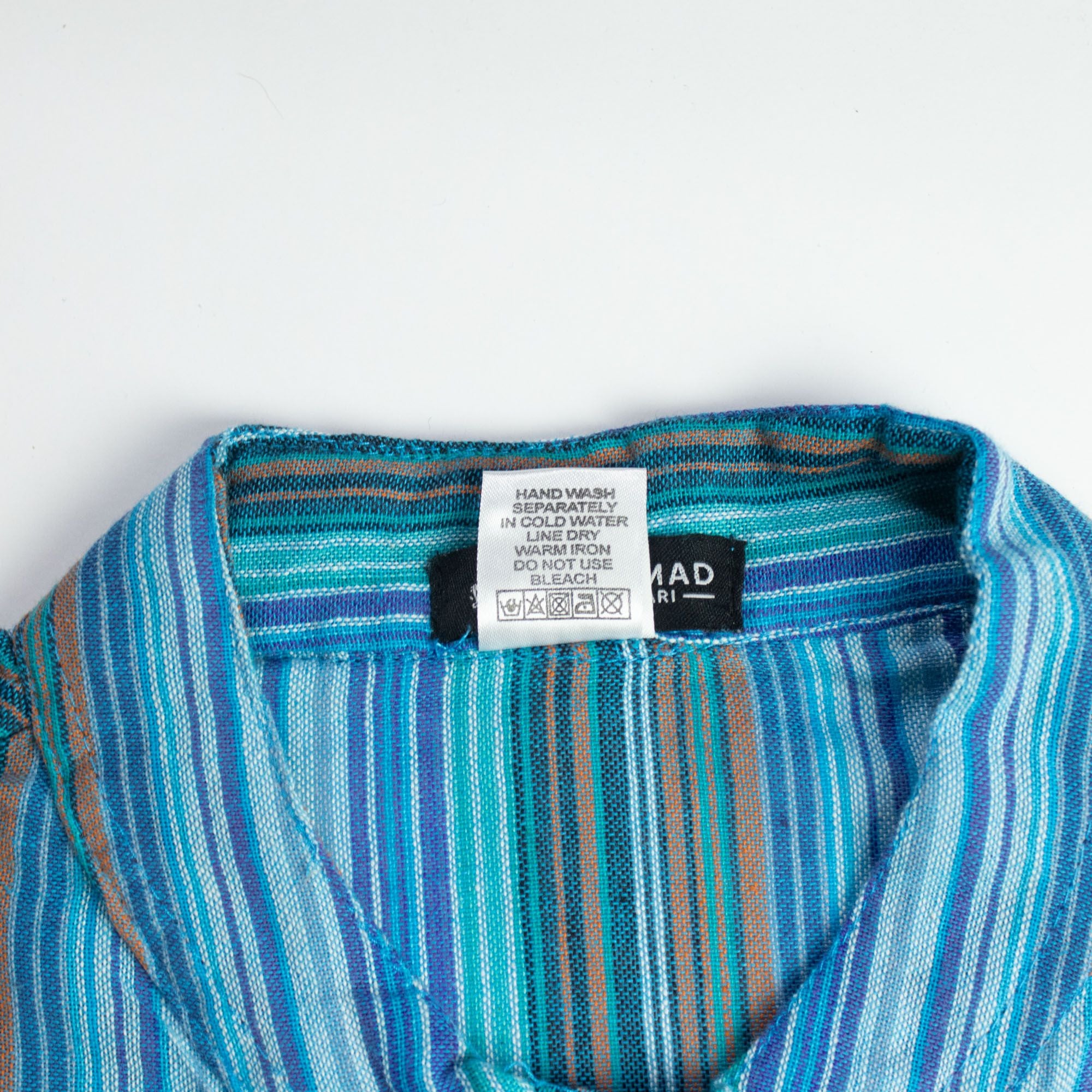 Nomad Sari Grandad Shirt - Turquoise Blue Striped Cotton