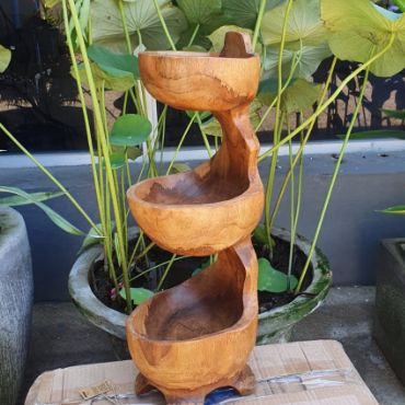 Teak Three Bowl Standing 50cm – Tiered Solid Teak Display Stand Bowls