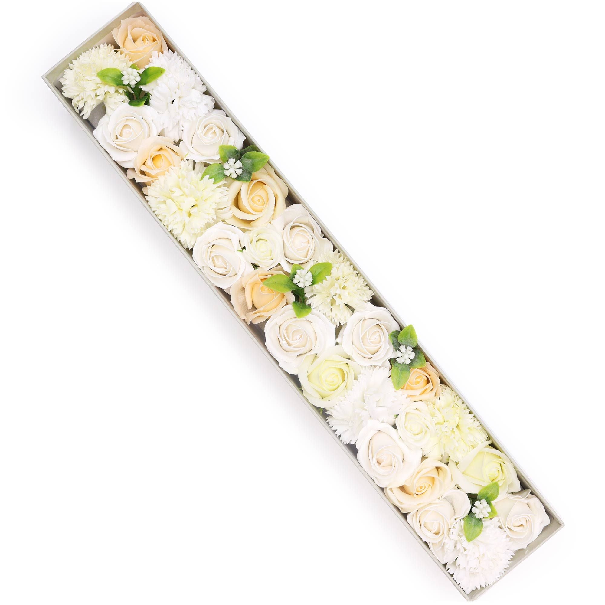 Extra Long Box - Wedding Blessings - White & Ivory - handcrafted Soap Flower Gift Round Box