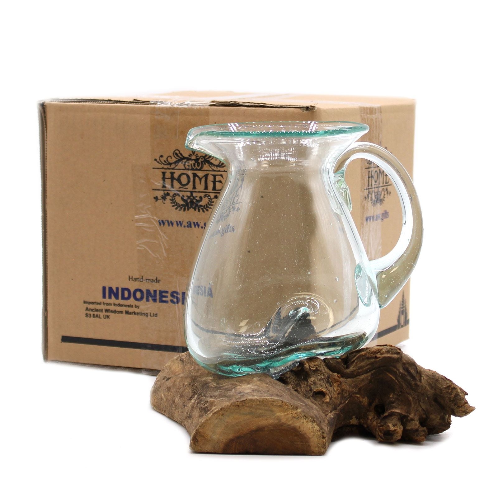 Handmade Molten Glass on Wood – 0.6L Balinese Artisan Serving Jug