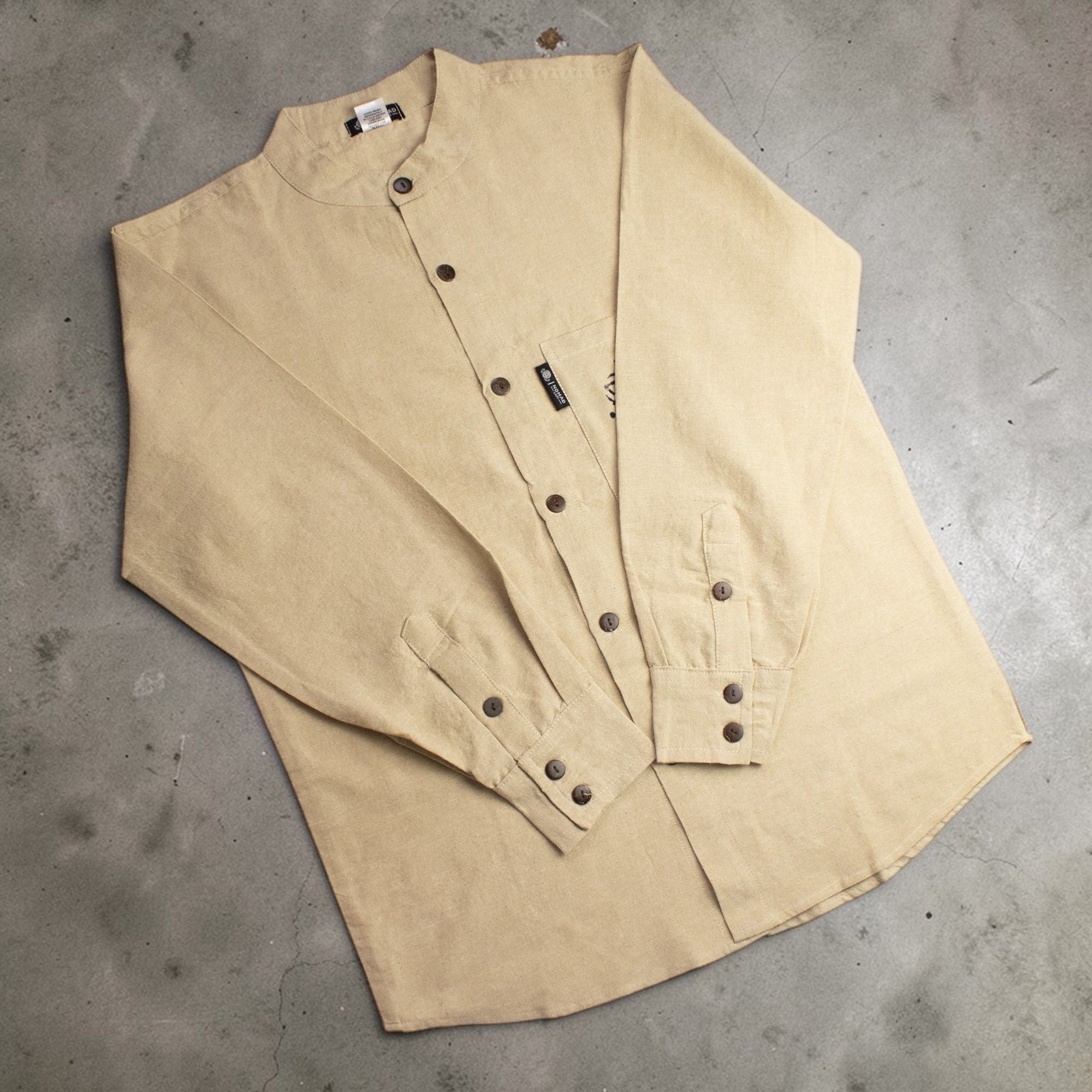 Nomad Grandad Shirt - Stone Grey Cotton