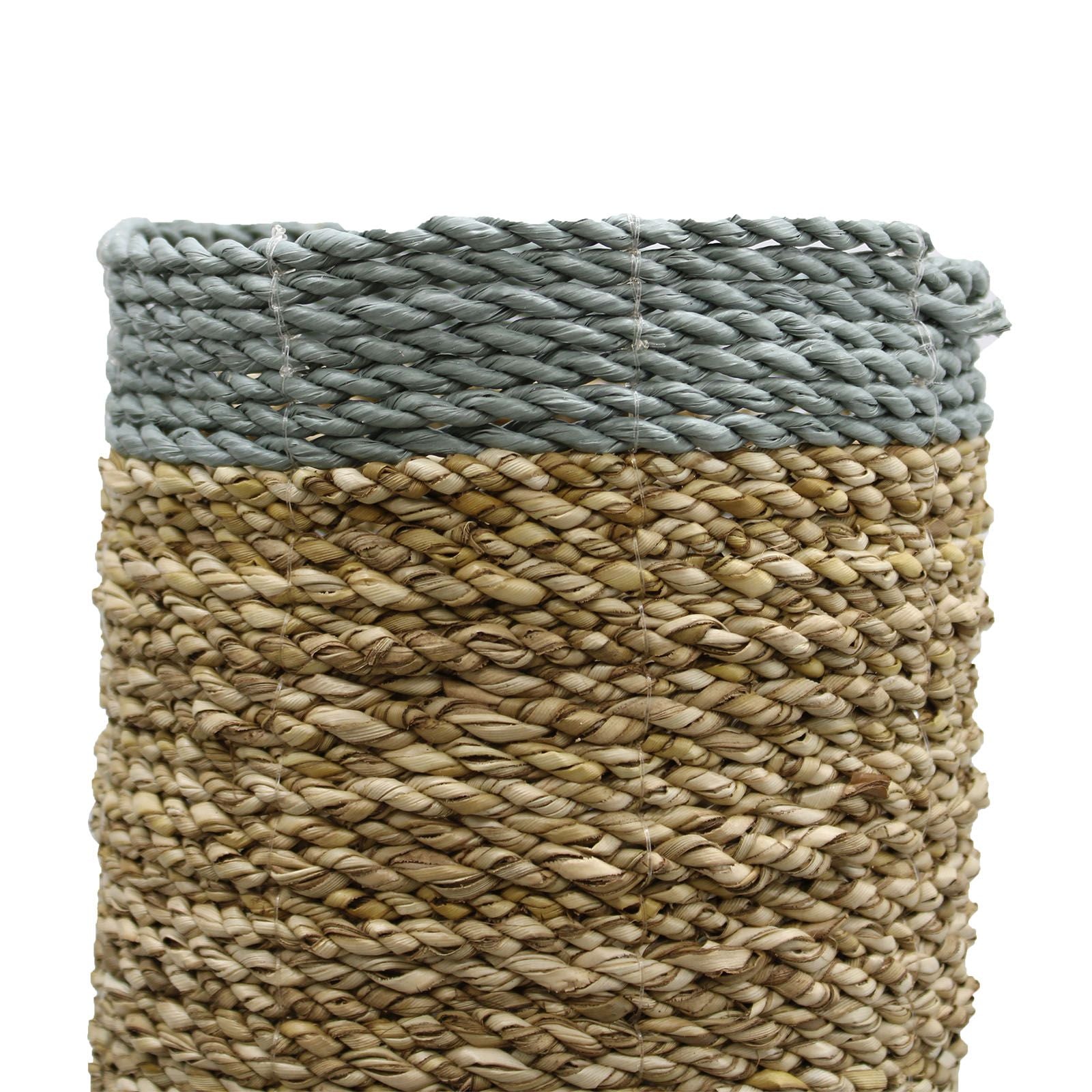 Seagrass & Abu-Abu Raffia Set - 2 Vase & 2 Bins - 4 Handwoven Java Storage Baskets