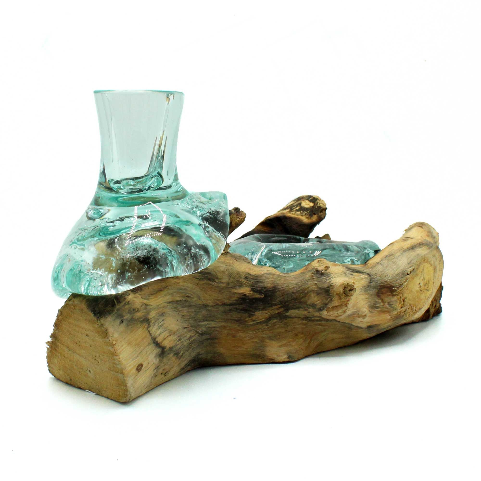 Handmade Molten Glass Small Flower Vase & Tealight Holder on Wood
