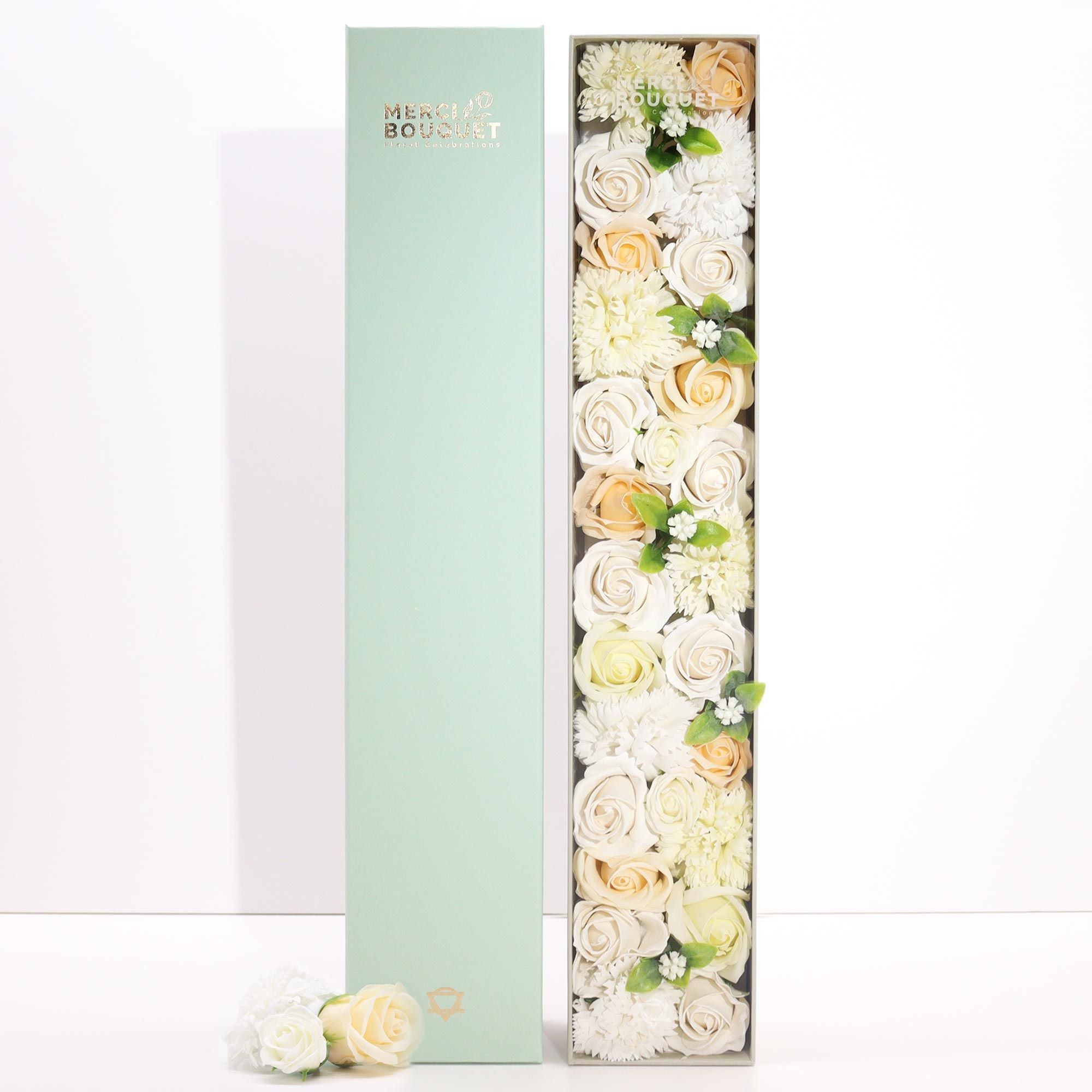Extra Long Box - Wedding Blessings - White & Ivory - handcrafted Soap Flower Gift Round Box