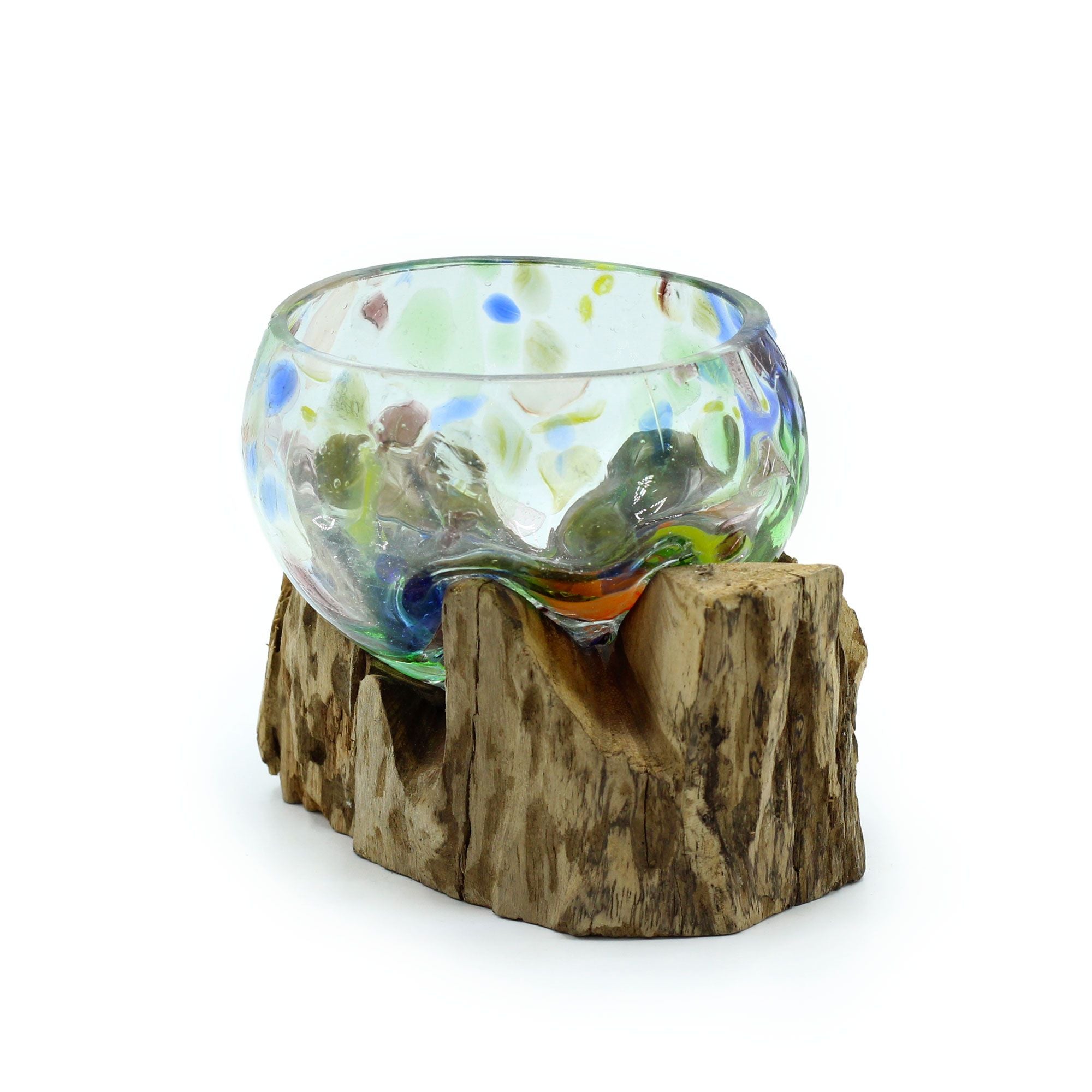 Handmade Molten Coloured Glass on Wood – Small 14cm Artisan Bowl
