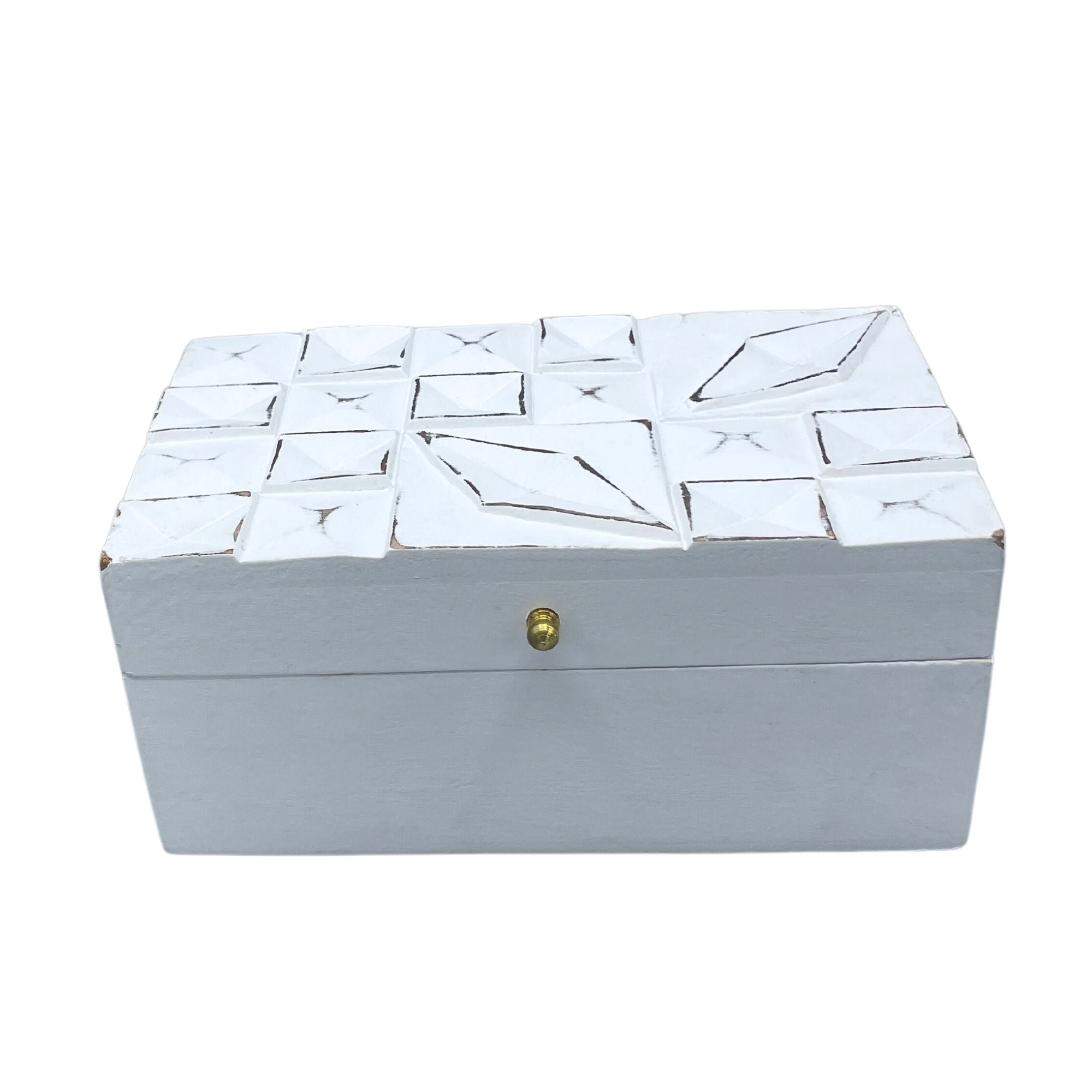 Vintage Deco - Multi Purpose Box - 22x12x10cm -  White Diamonds - handcrafted mango wood