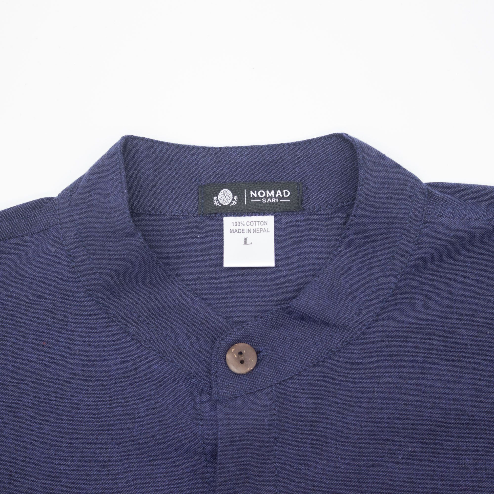 Nomad Grandad Shirt - Indigo Blue Cotton
