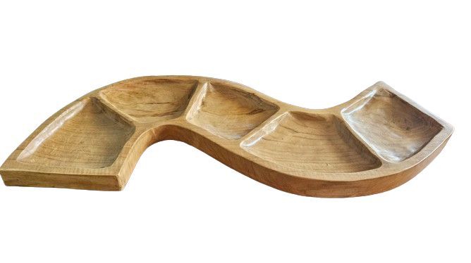 Snake Shaped Teak Bowl – Artistic Hand-Carved Serpentine Teak Decor Bowl