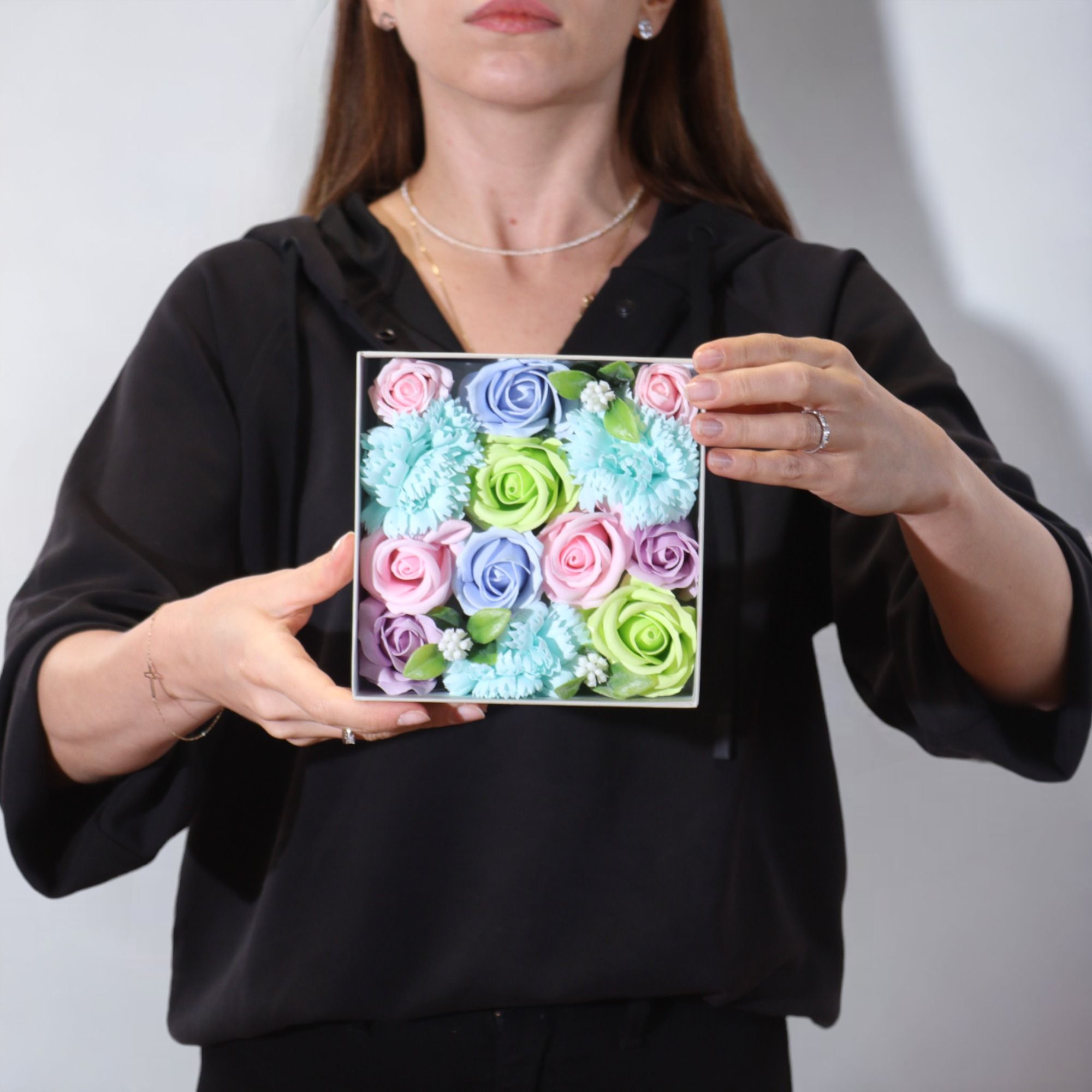 Square Box - Baby Blessings - Blues - Soap Flower Gift Round Box