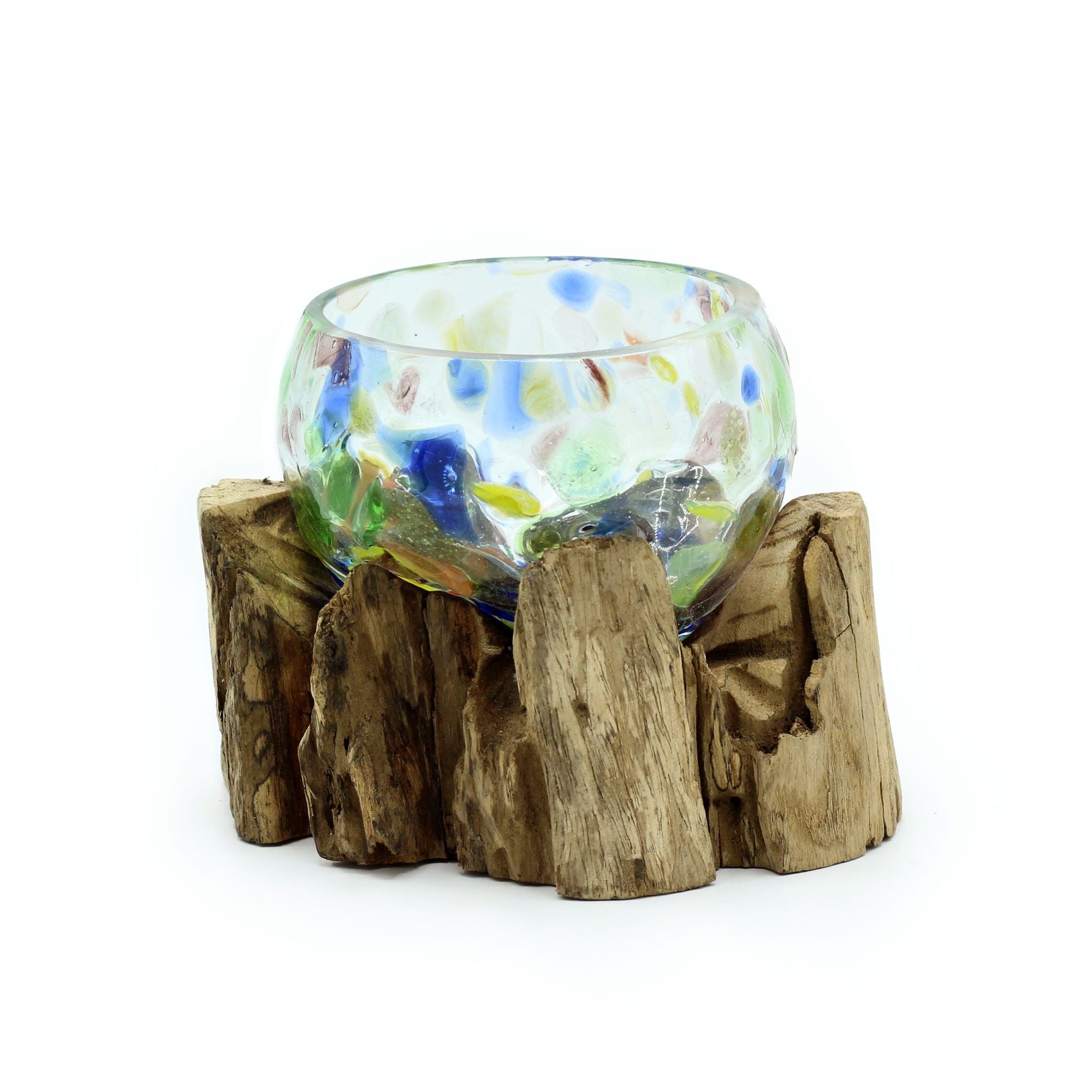 Handmade Molten Coloured Glass on Wood – Small 14cm Artisan Bowl