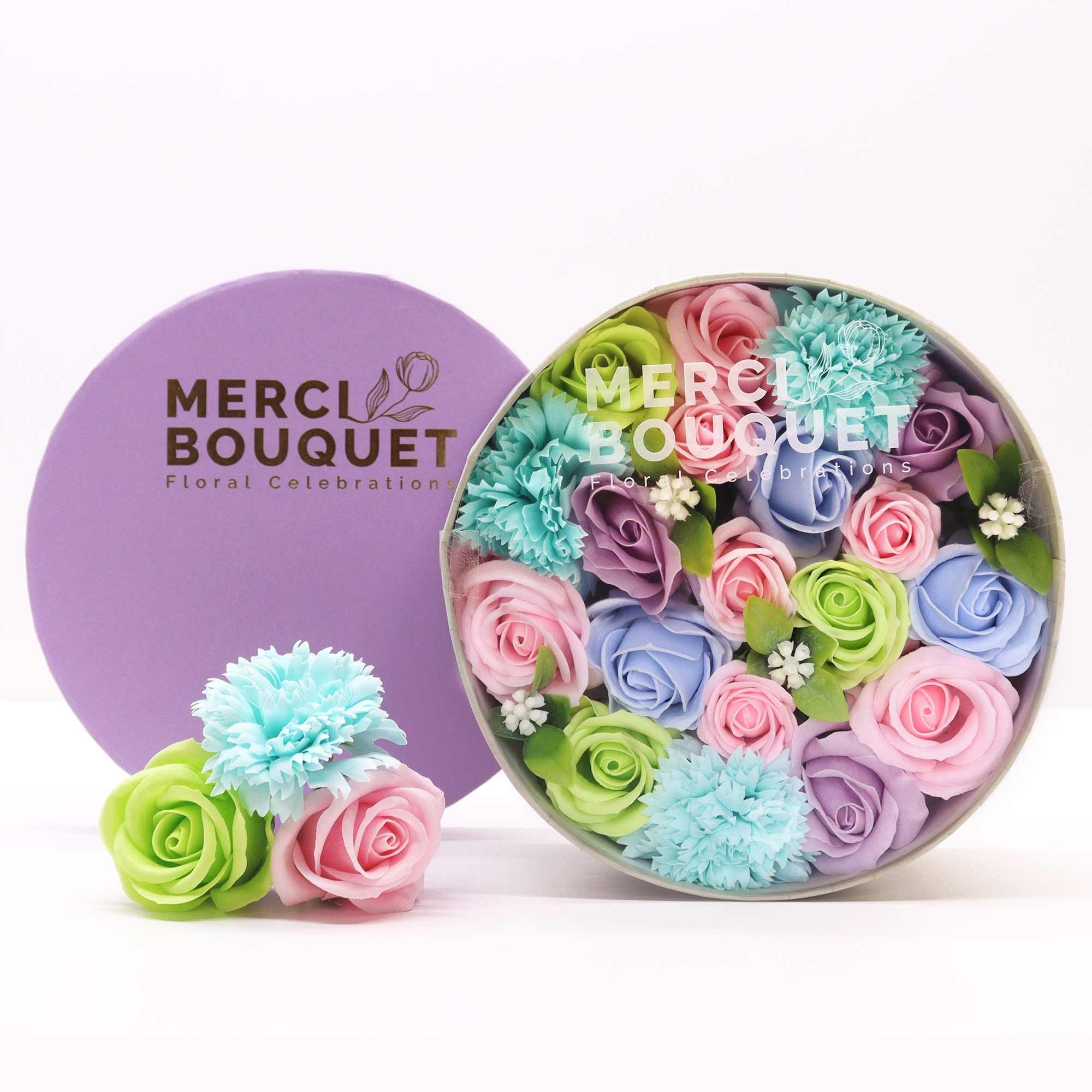 Round Box - Baby Blessings - Blues - Soap Flower Gift Round Box