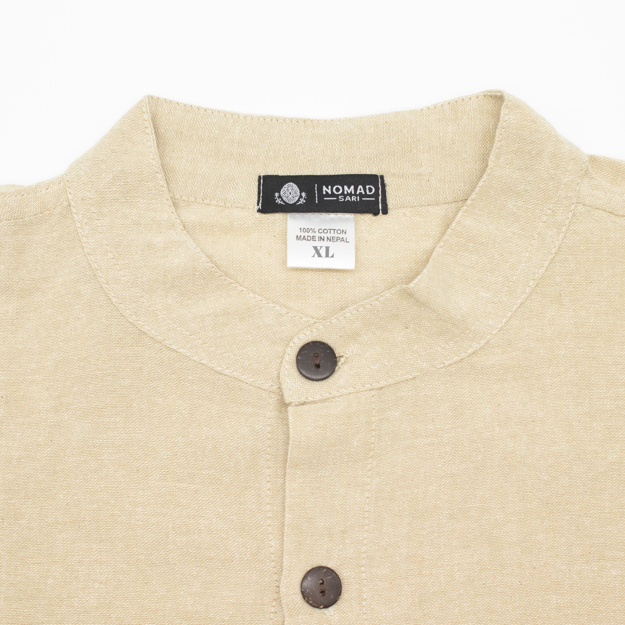 Nomad Grandad Shirt - Stone Grey Cotton
