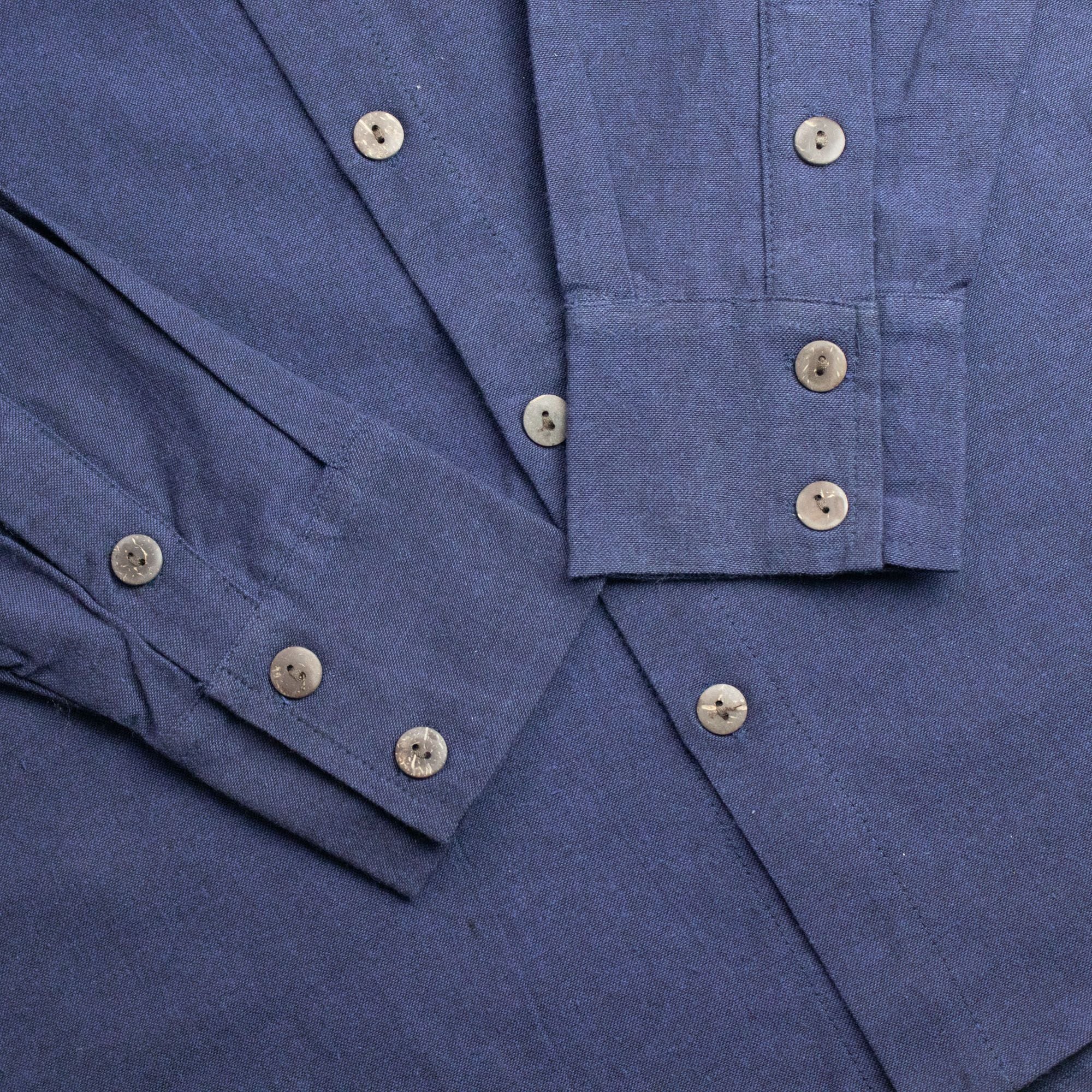 Nomad Grandad Shirt - Indigo Blue Cotton