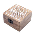 White Washed Wooden Box - 4x4 Aztec Design - Handmade