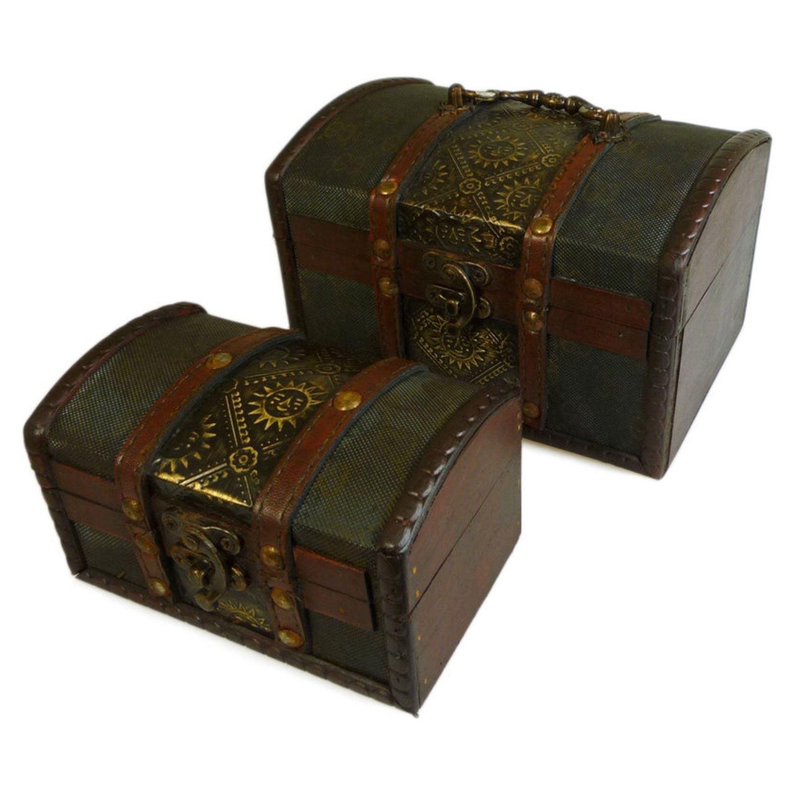 Sets of 2 Colonial Boxes - Metal Embossed Decorative Storage