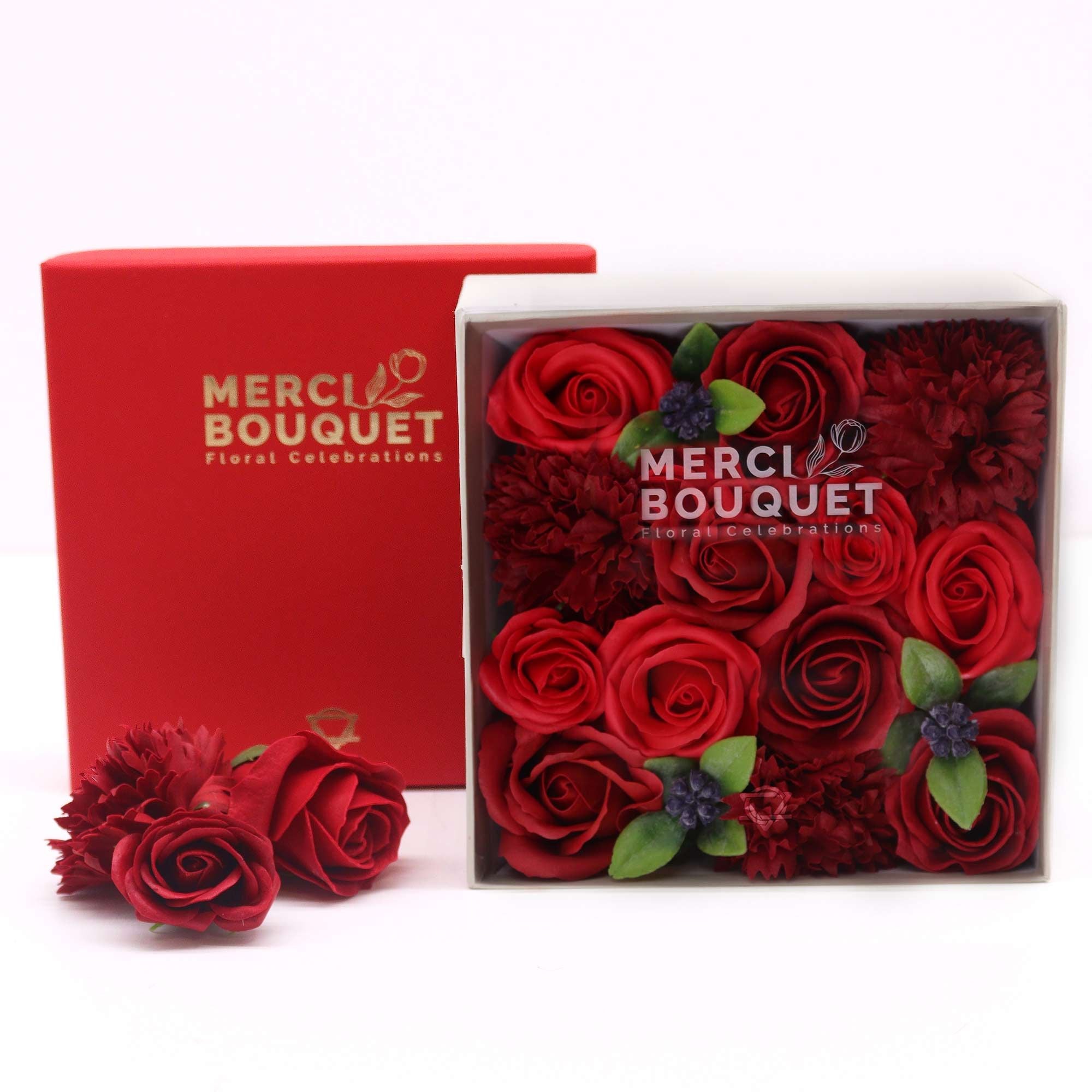 Square Box - Classic Red Roses - Soap Flower Gift Round Box