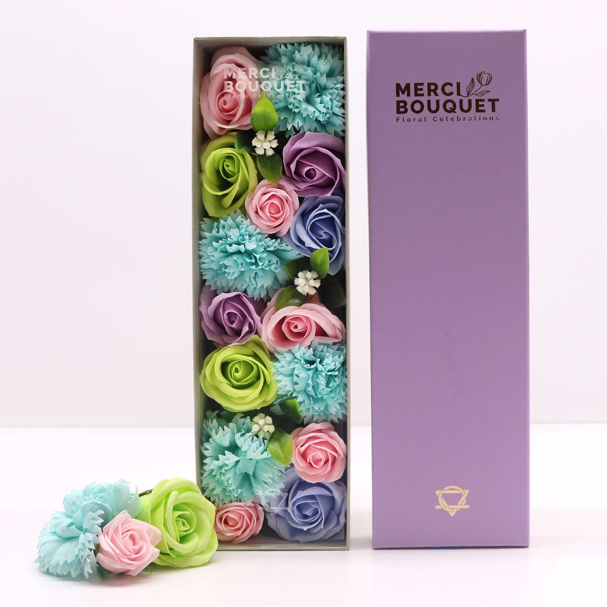 Long Box - Baby Blessings - Blues - Soap Flower Gift Round Box
