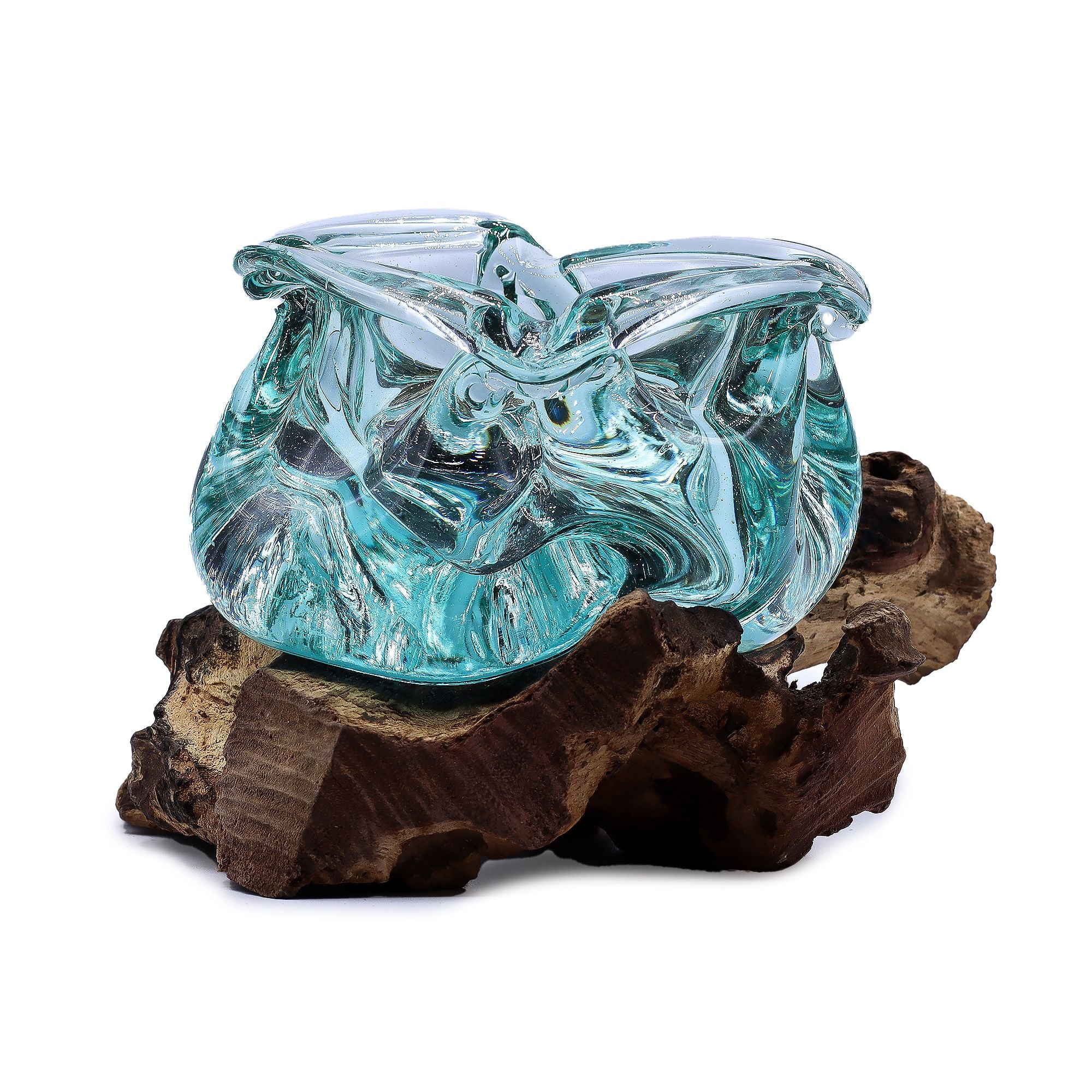 Handmade Molten Glass Chunky Ashtray & Candle Holder on Wood – 23cm