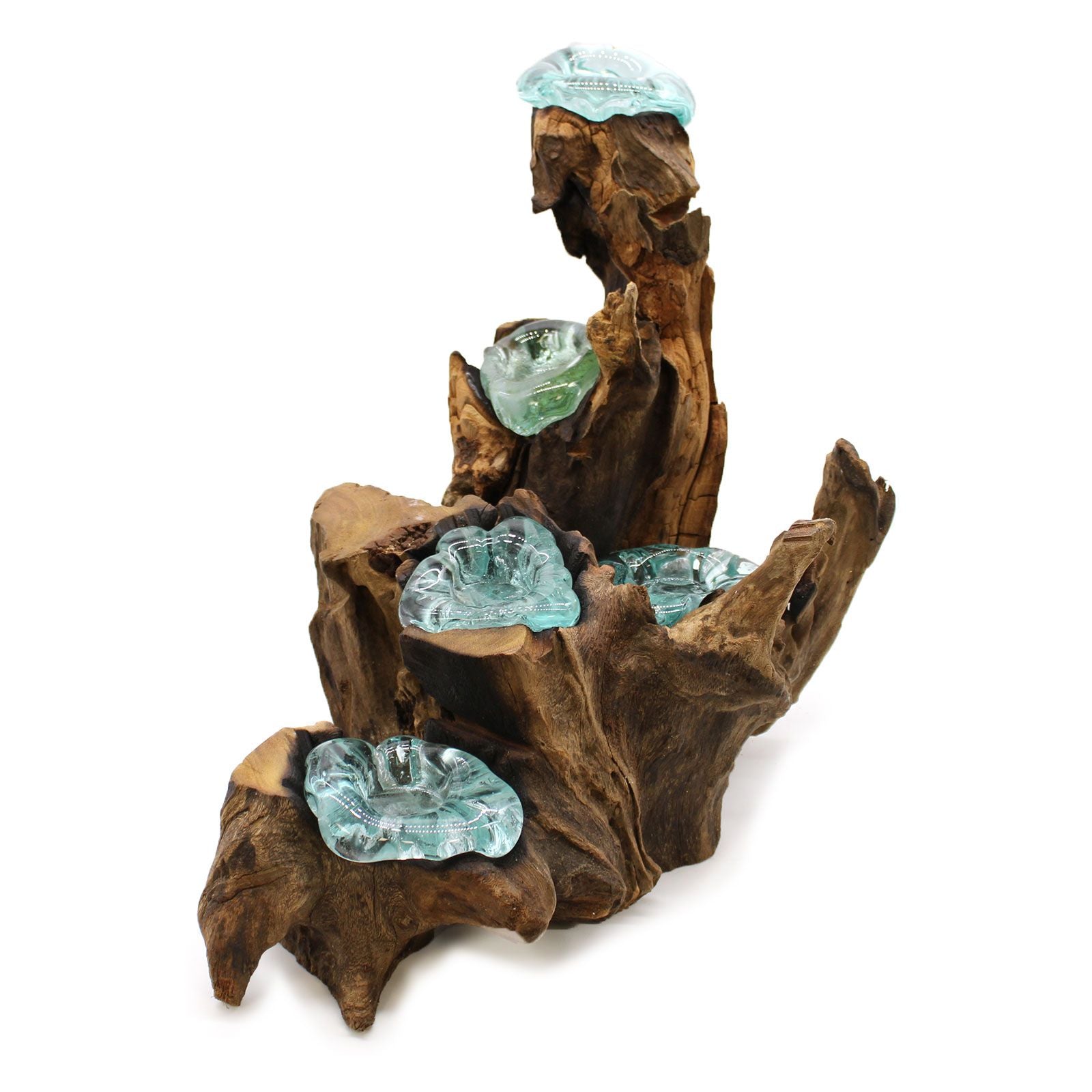 Handmade Molten Glass Five Candle Holder on Wood – 40cm