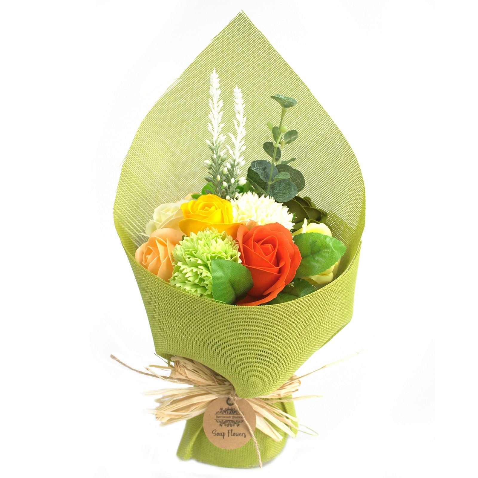 Standing Soap Flower Bouquet - Green Yellow - Luxury Soap Flowers.