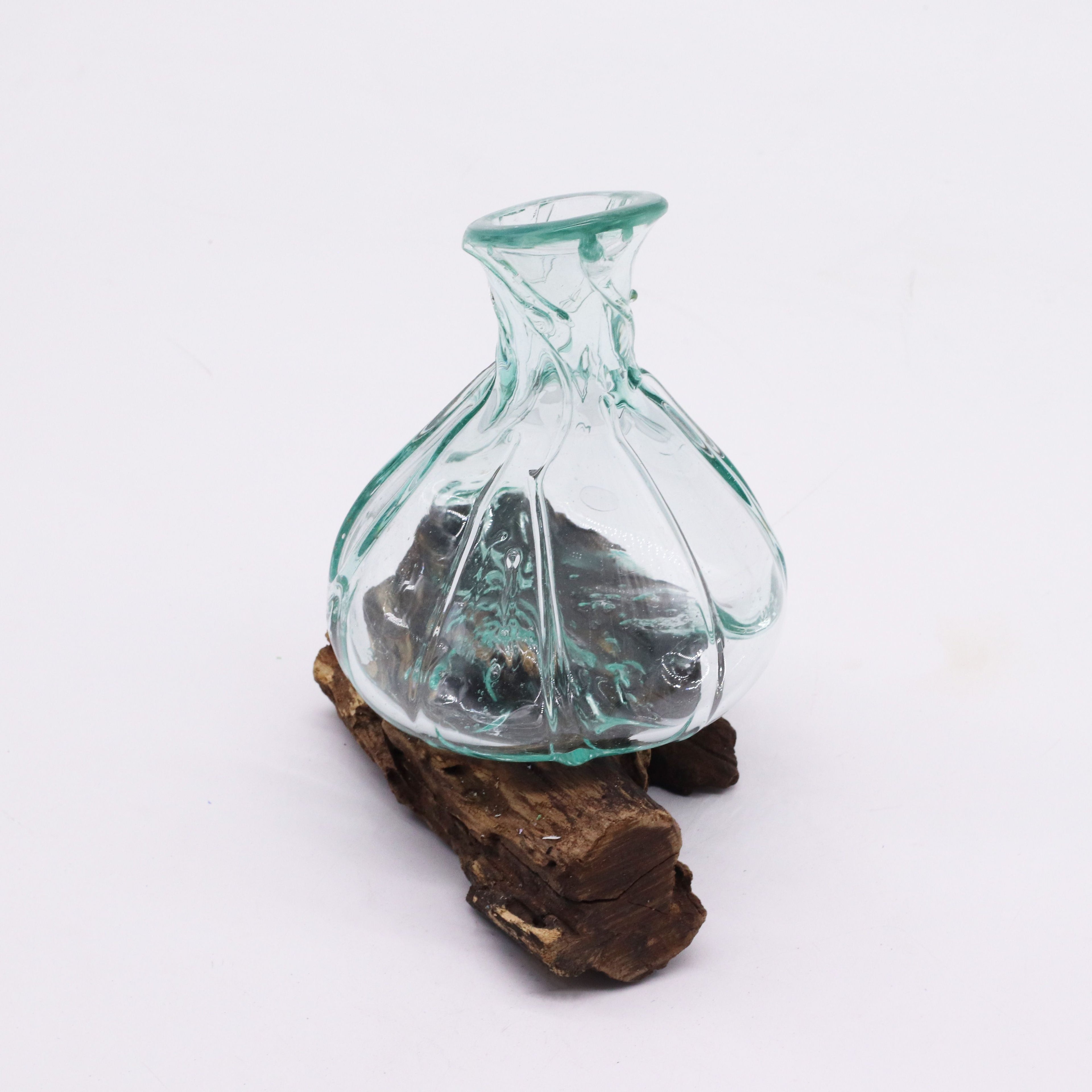 Handmade Molten Glass Fancy Mini Decanter on Wood – 24cm