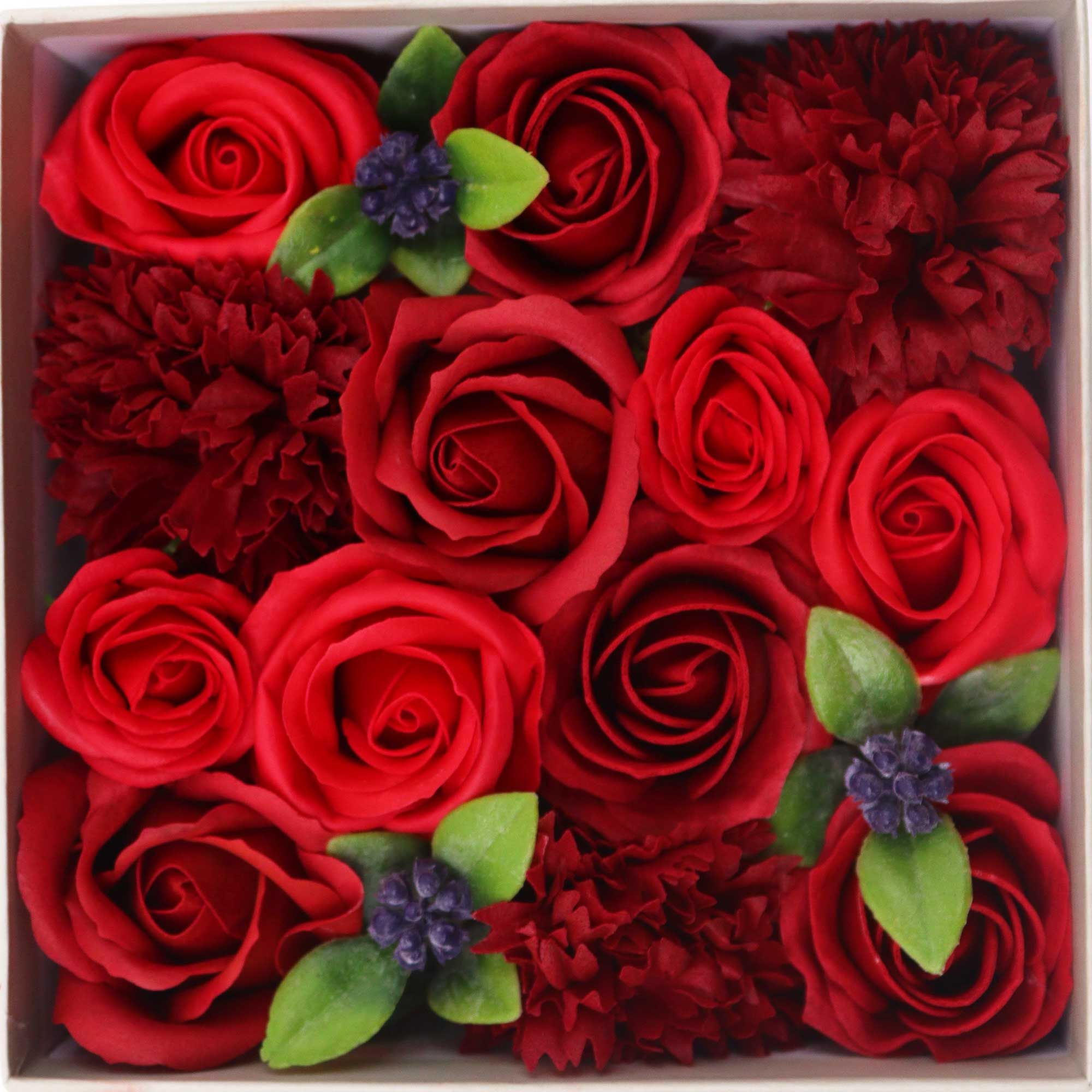 Square Box - Classic Red Roses - Soap Flower Gift Round Box