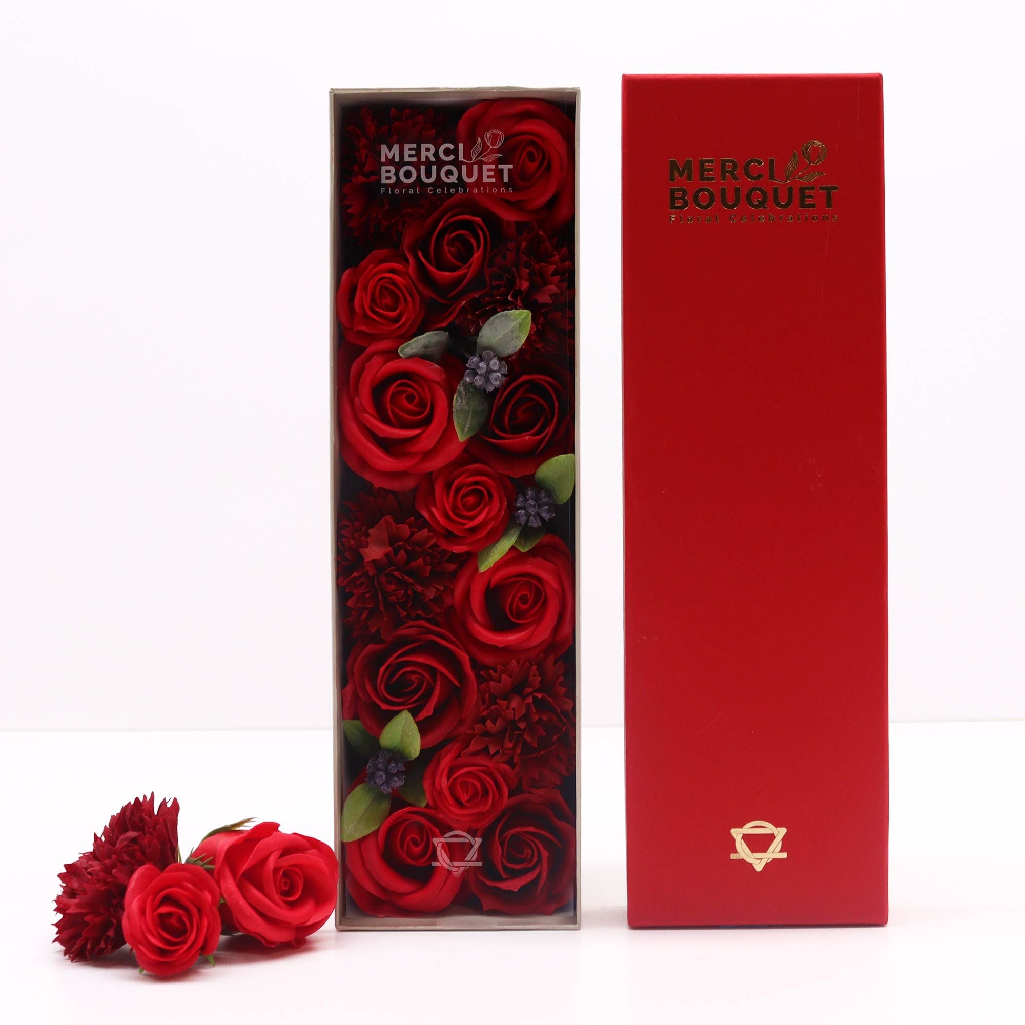 Long Box - Classic Red Roses - Soap Flower Gift Round Box