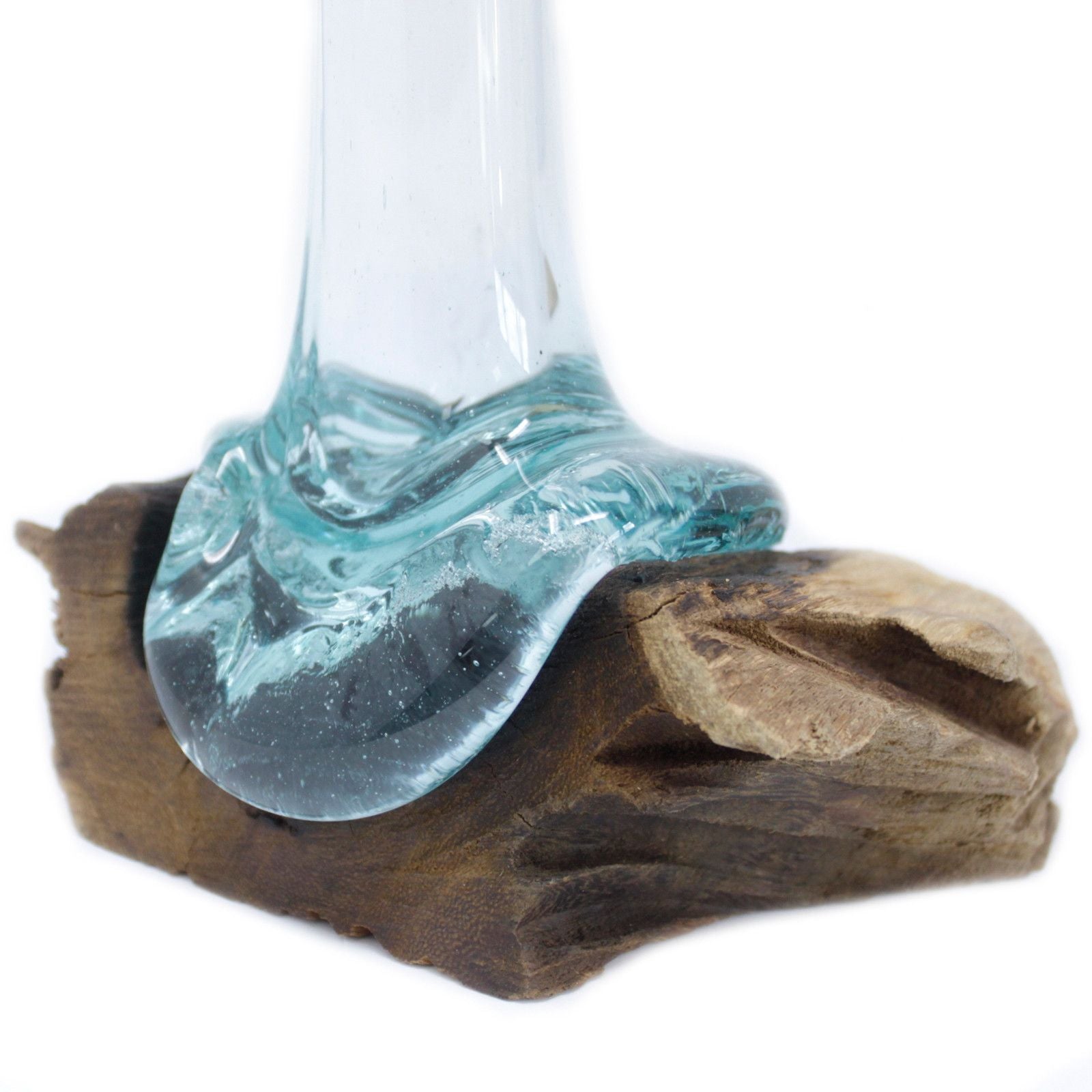 Handmade Molten Glass on Wood – Large 24cm Balinese Artisan Sculptural Vase