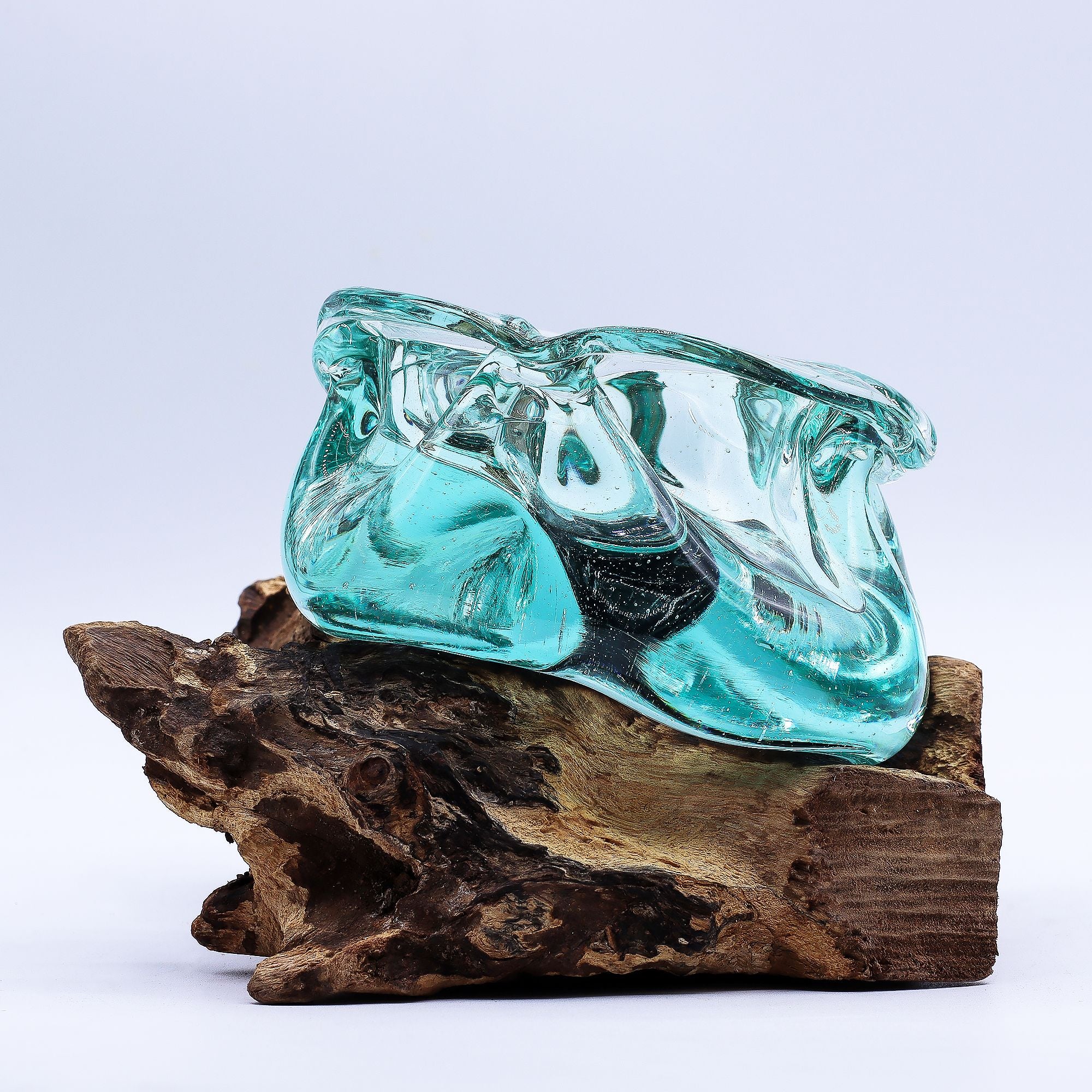 Handmade Molten Glass Chunky Ashtray & Candle Holder on Wood – 23cm